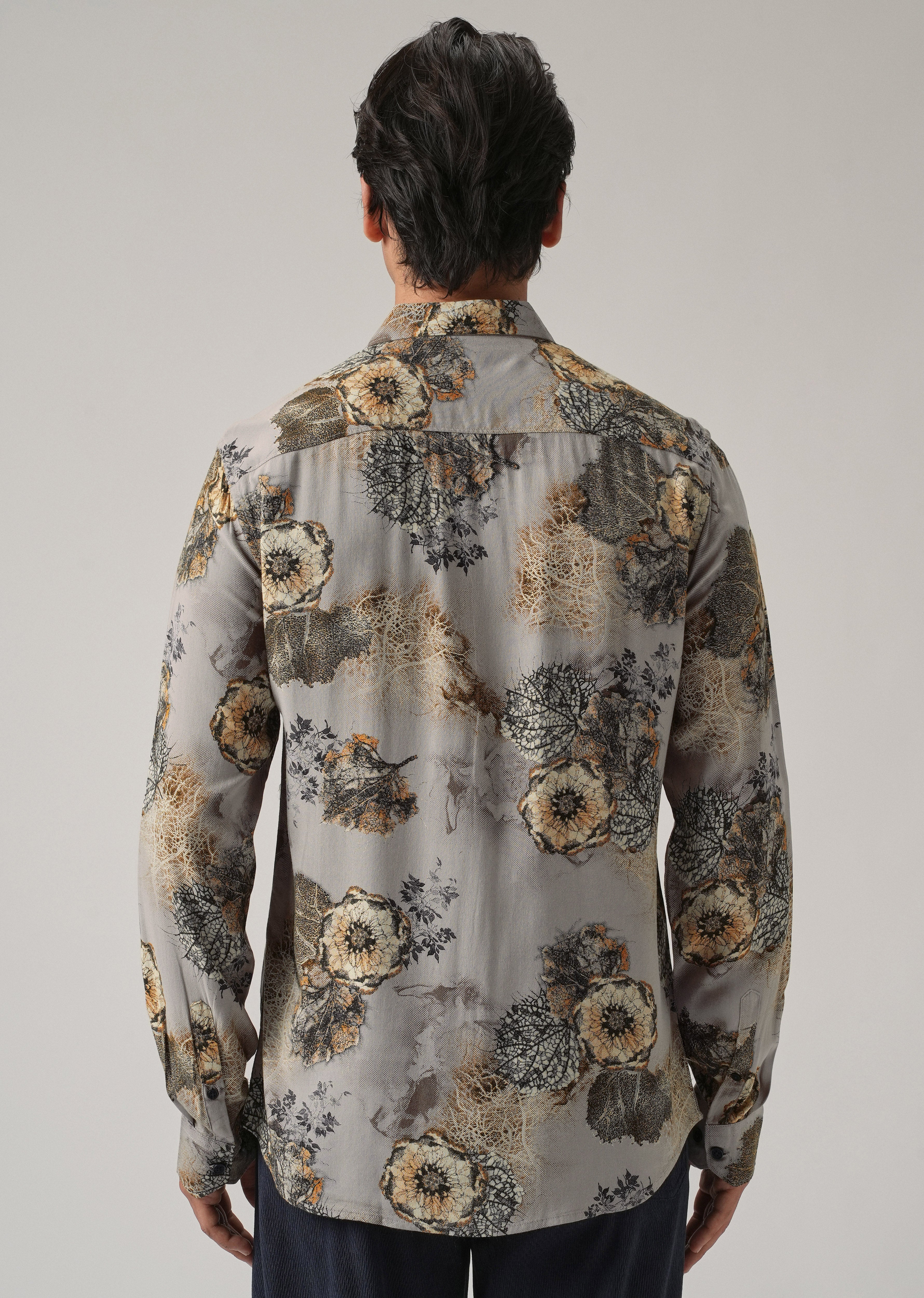 Grey Flora Print Feather Shirt - Image 2