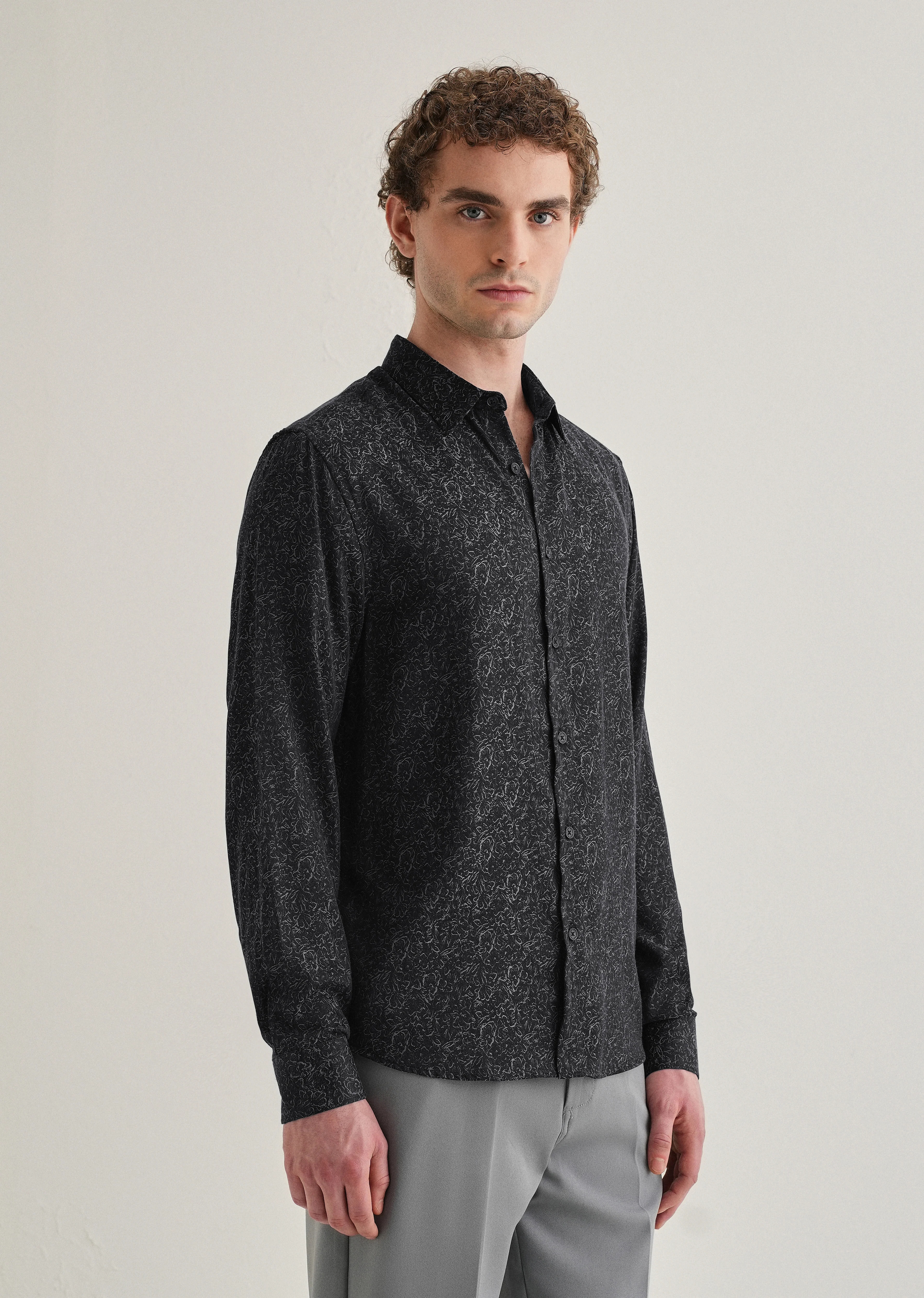Grey Floral Jacquard Shirt - Image 5