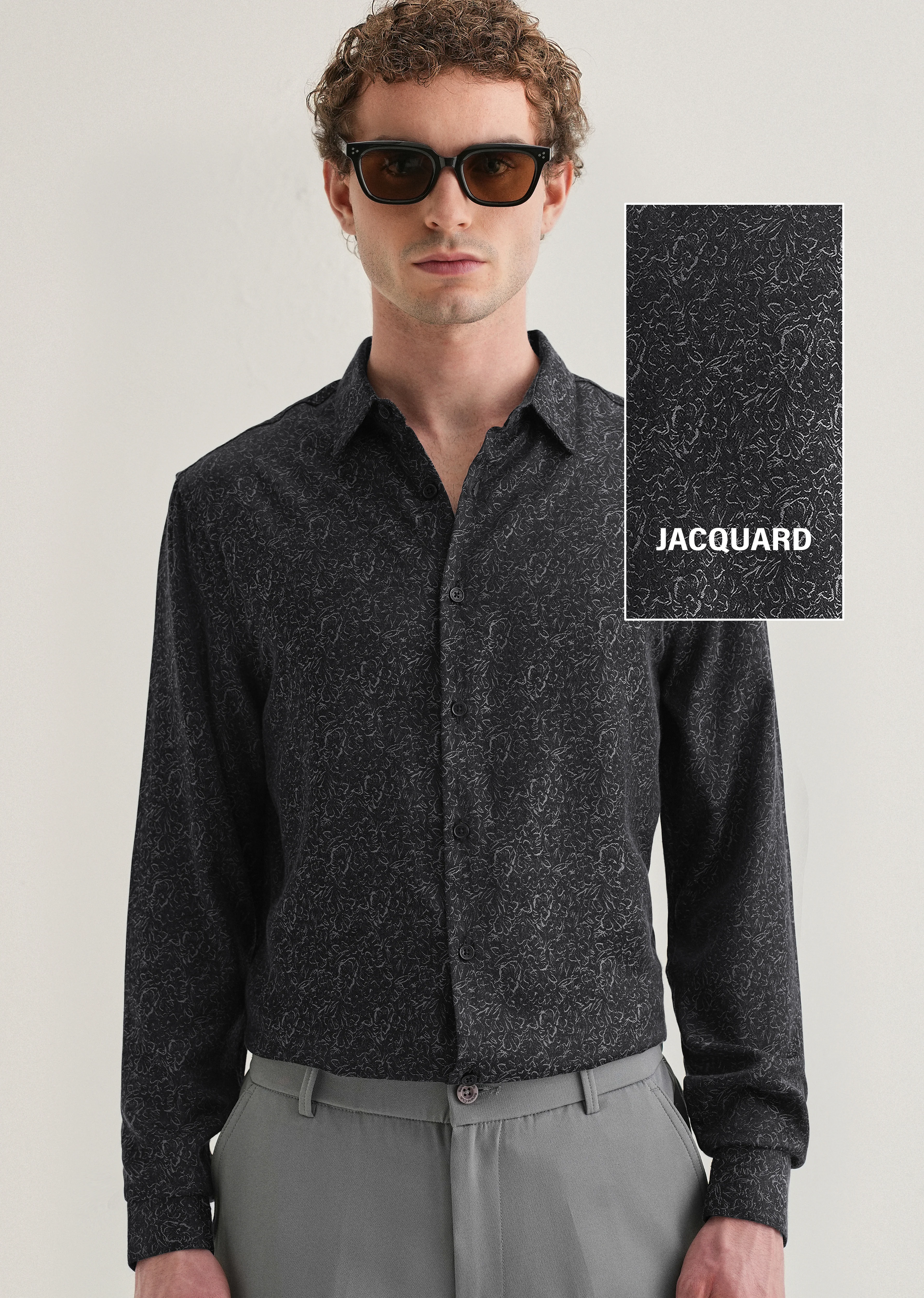 Grey Floral Jacquard Shirt - Image 7