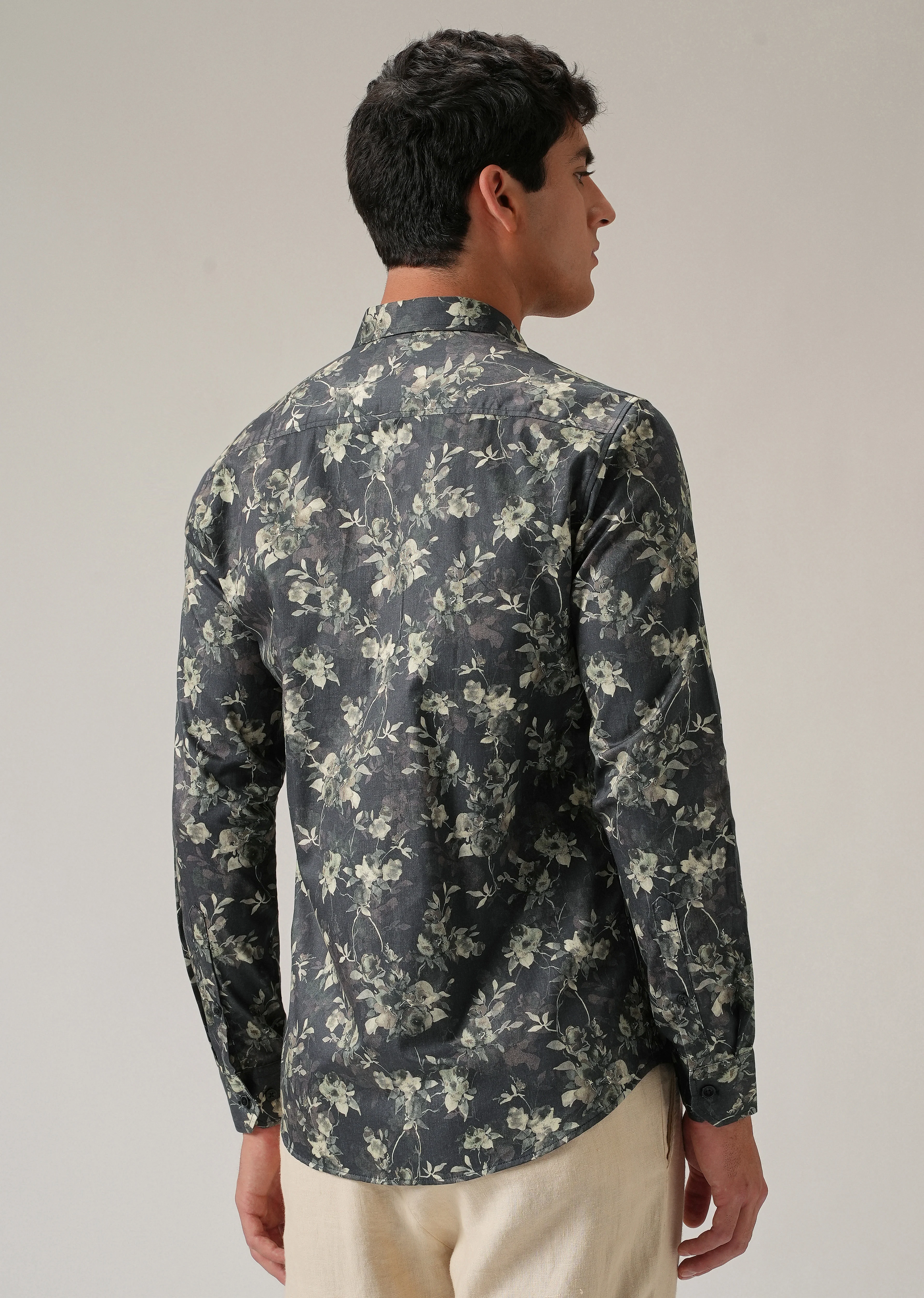 Grey Floral Print Shirt - Image 2