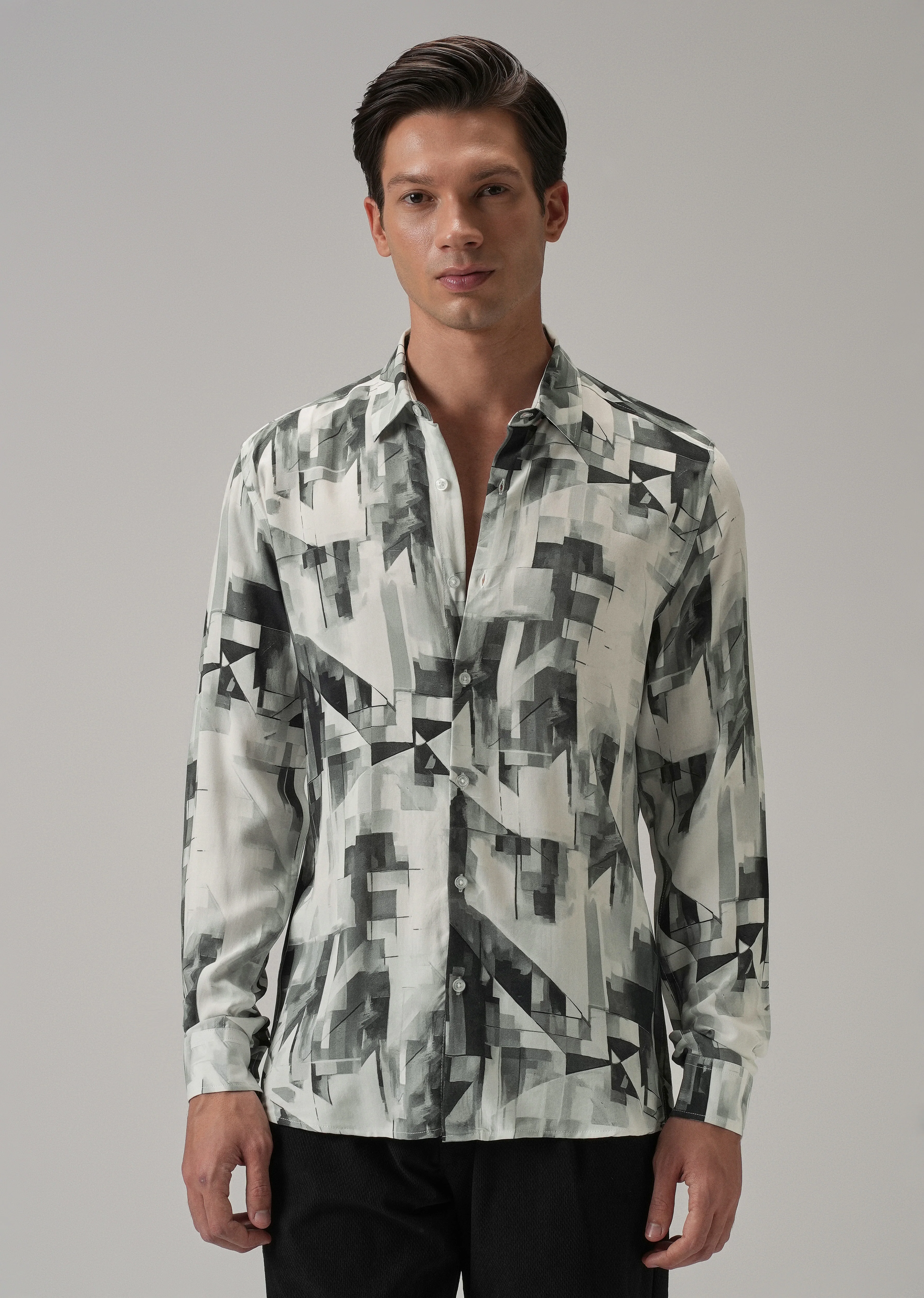 Grey Geometric Printed Shirt - Image 3