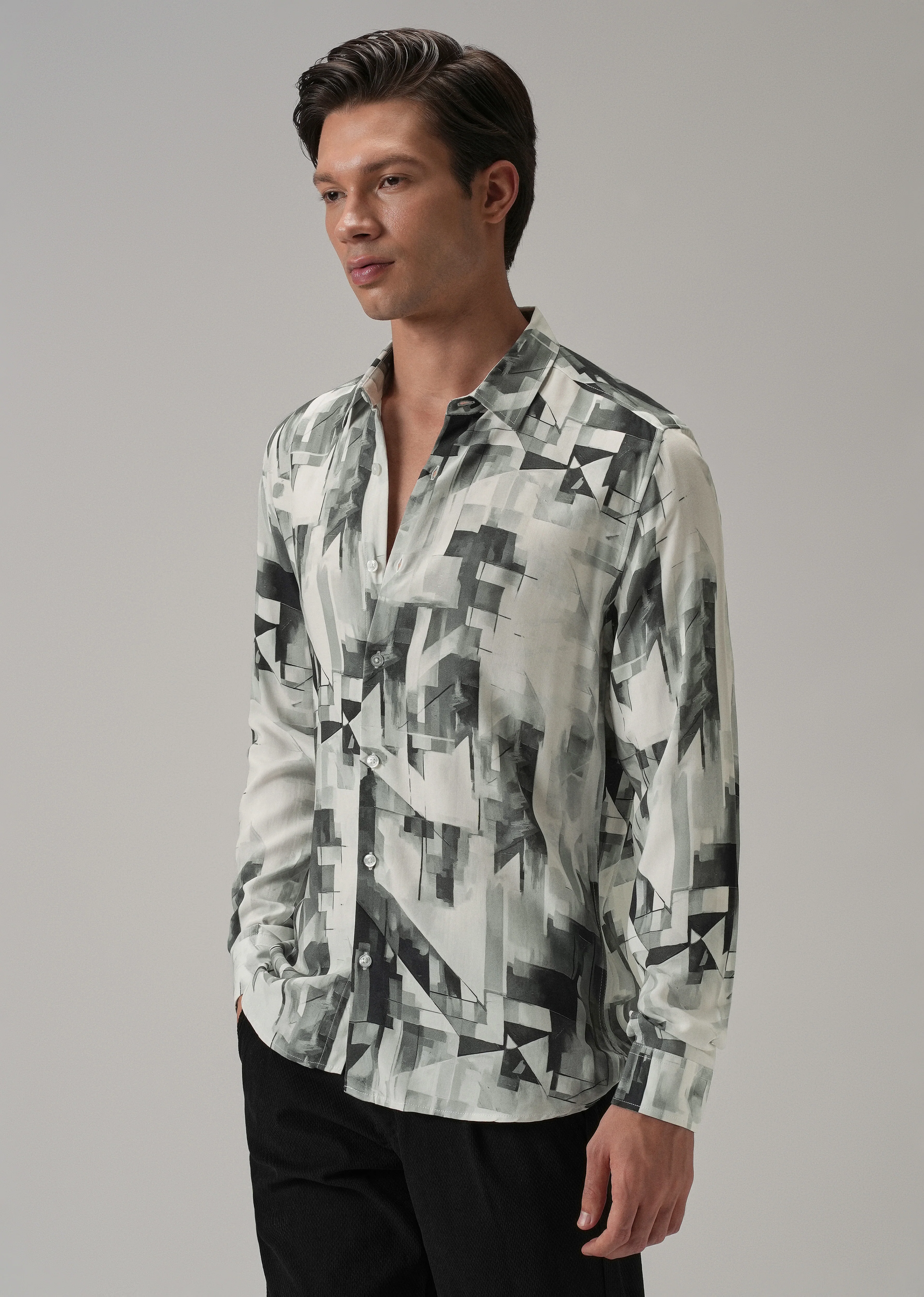 Grey Geometric Printed Shirt - Image 4