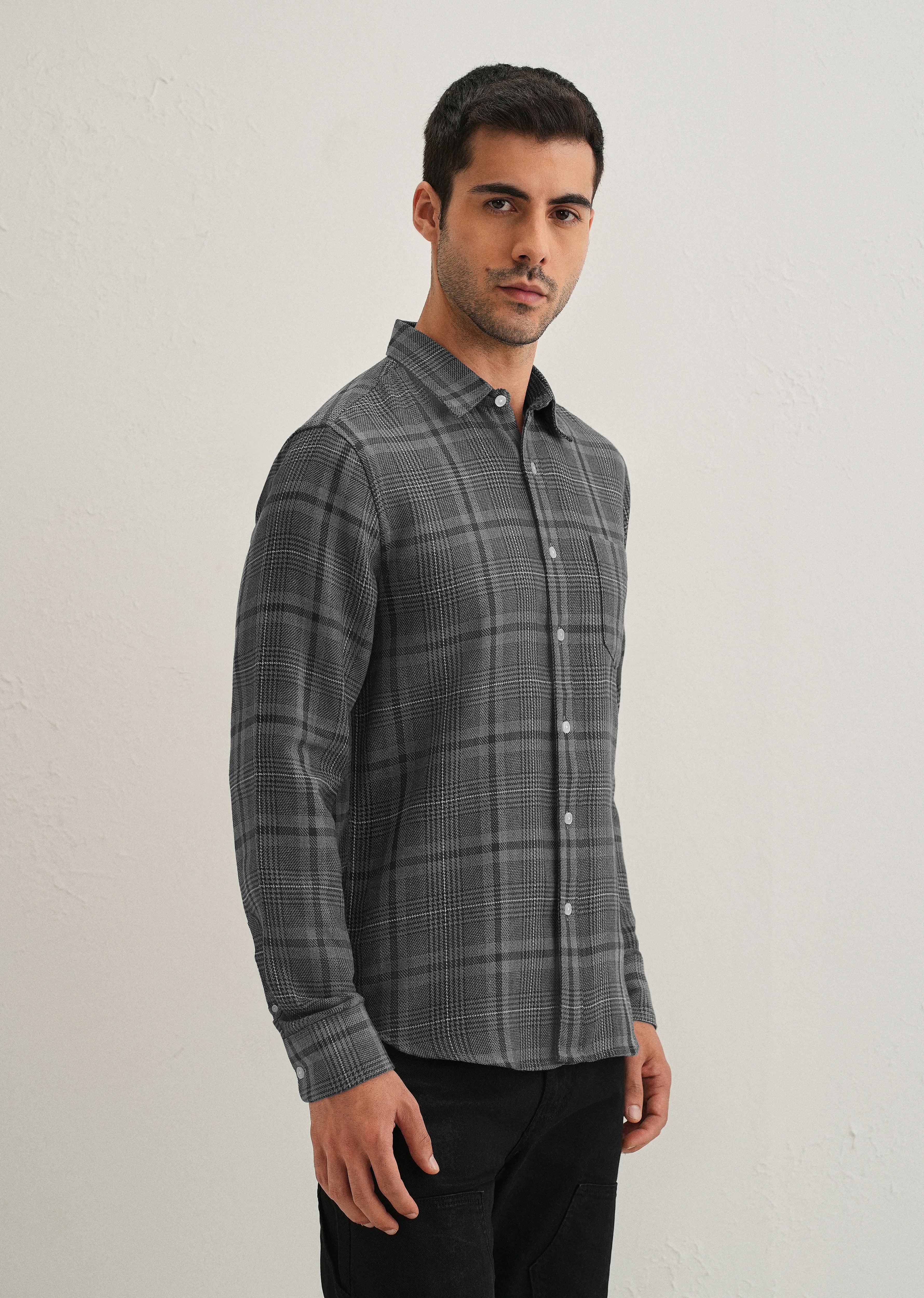 Grey Glen Plaid Check Shirt - Image 6