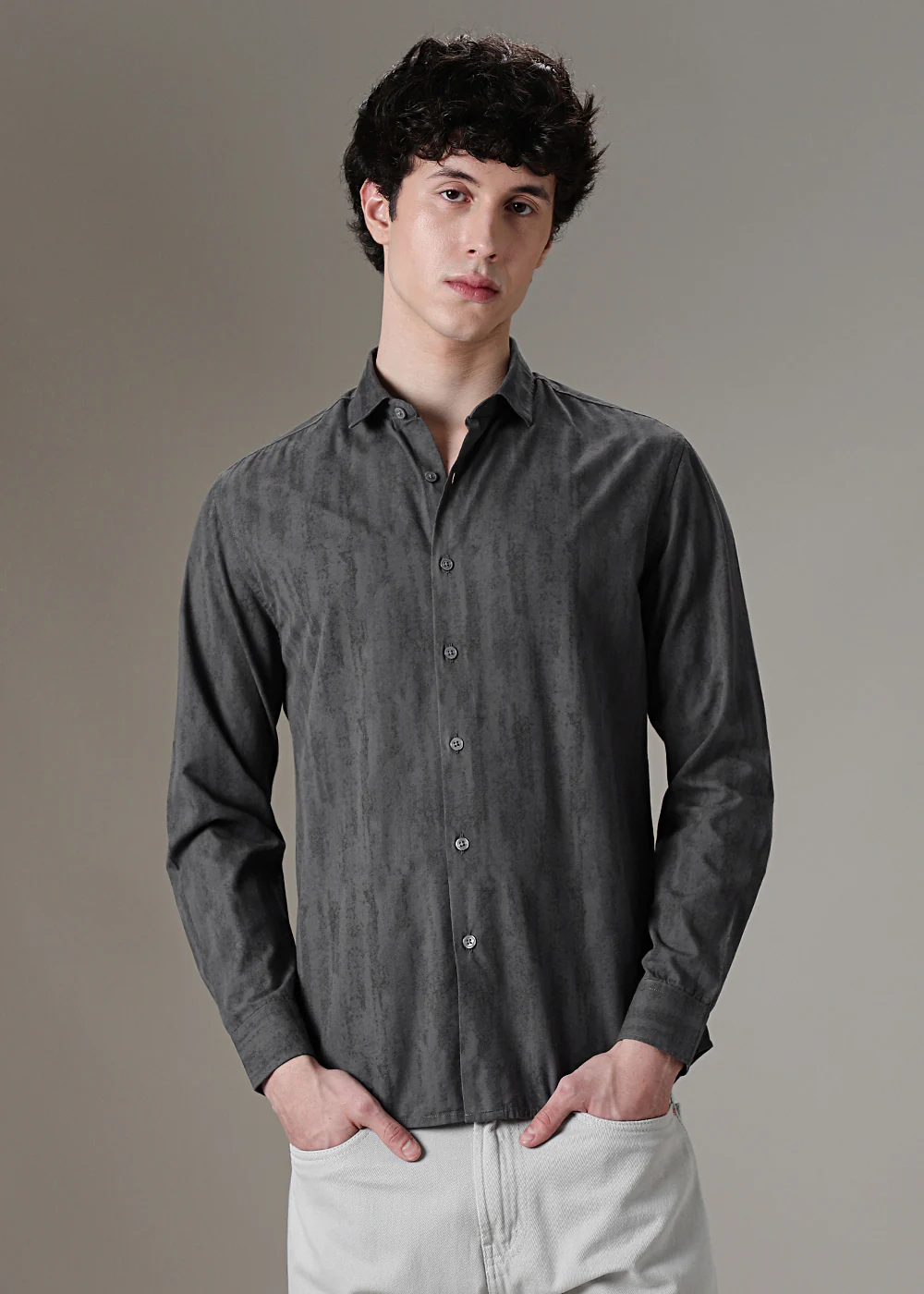 Grey Gradient Printed Shirt - Image 3