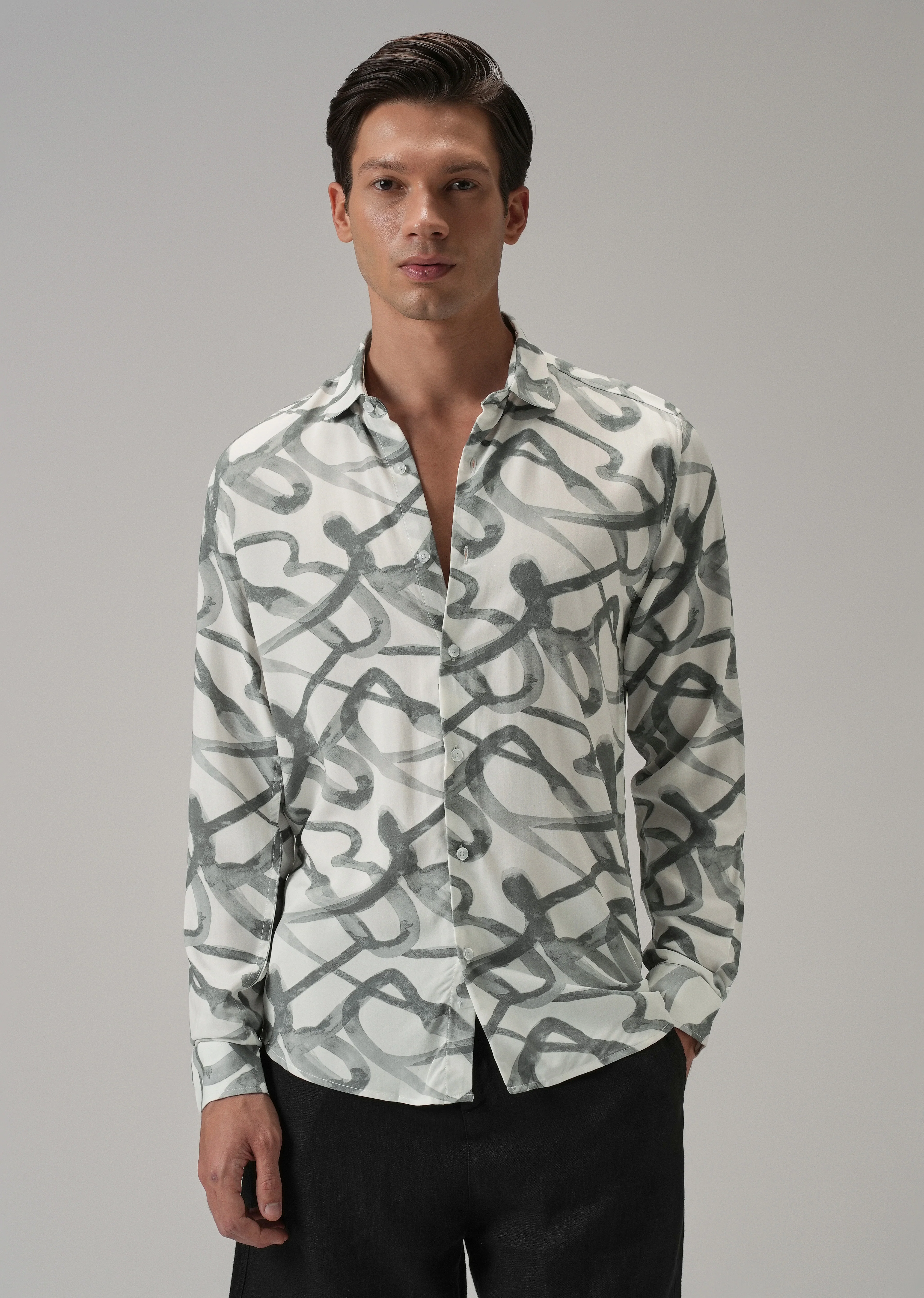 Grey Graffiti Printed Shirt - Image 3