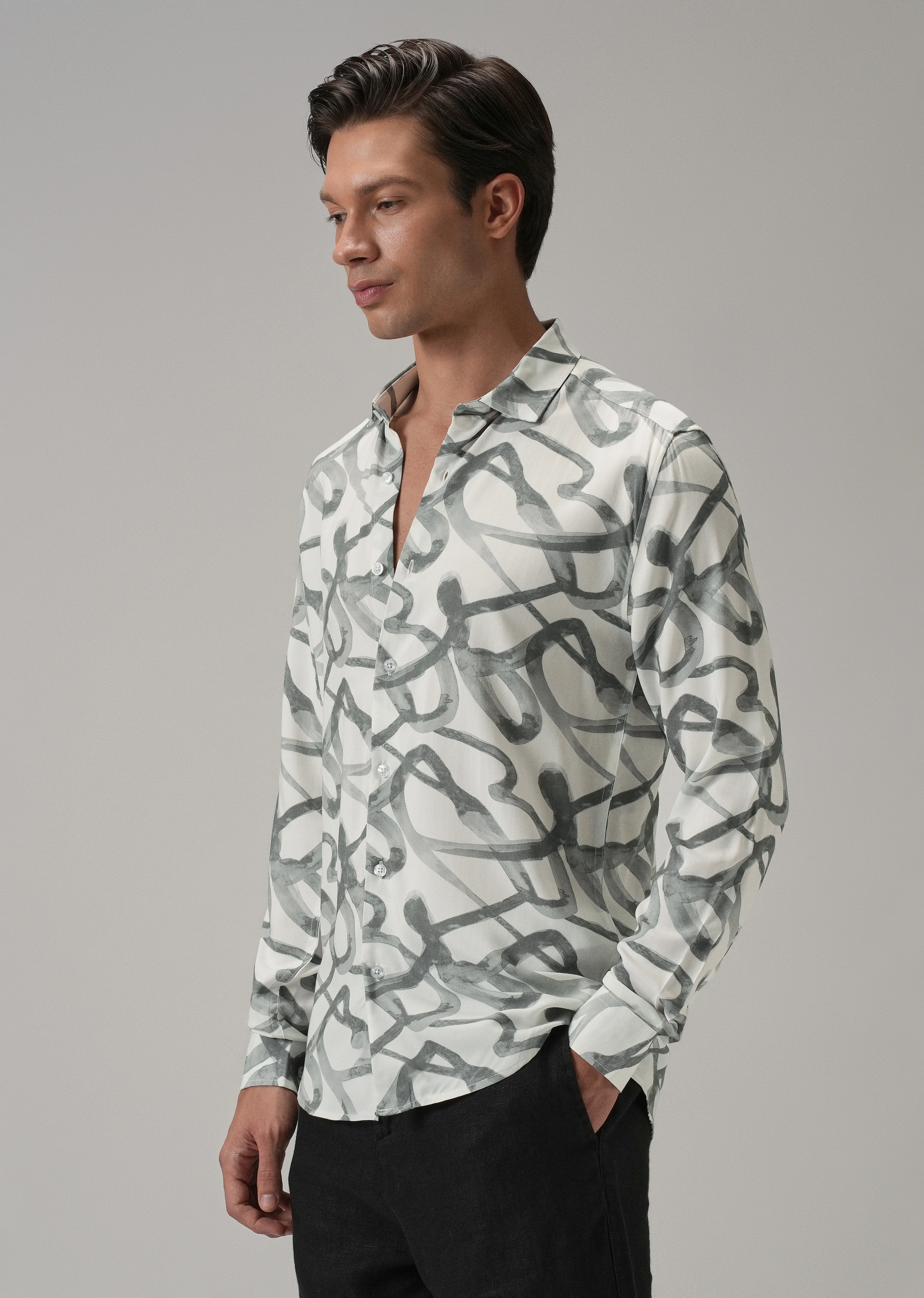 Grey Graffiti Printed Shirt - Image 4