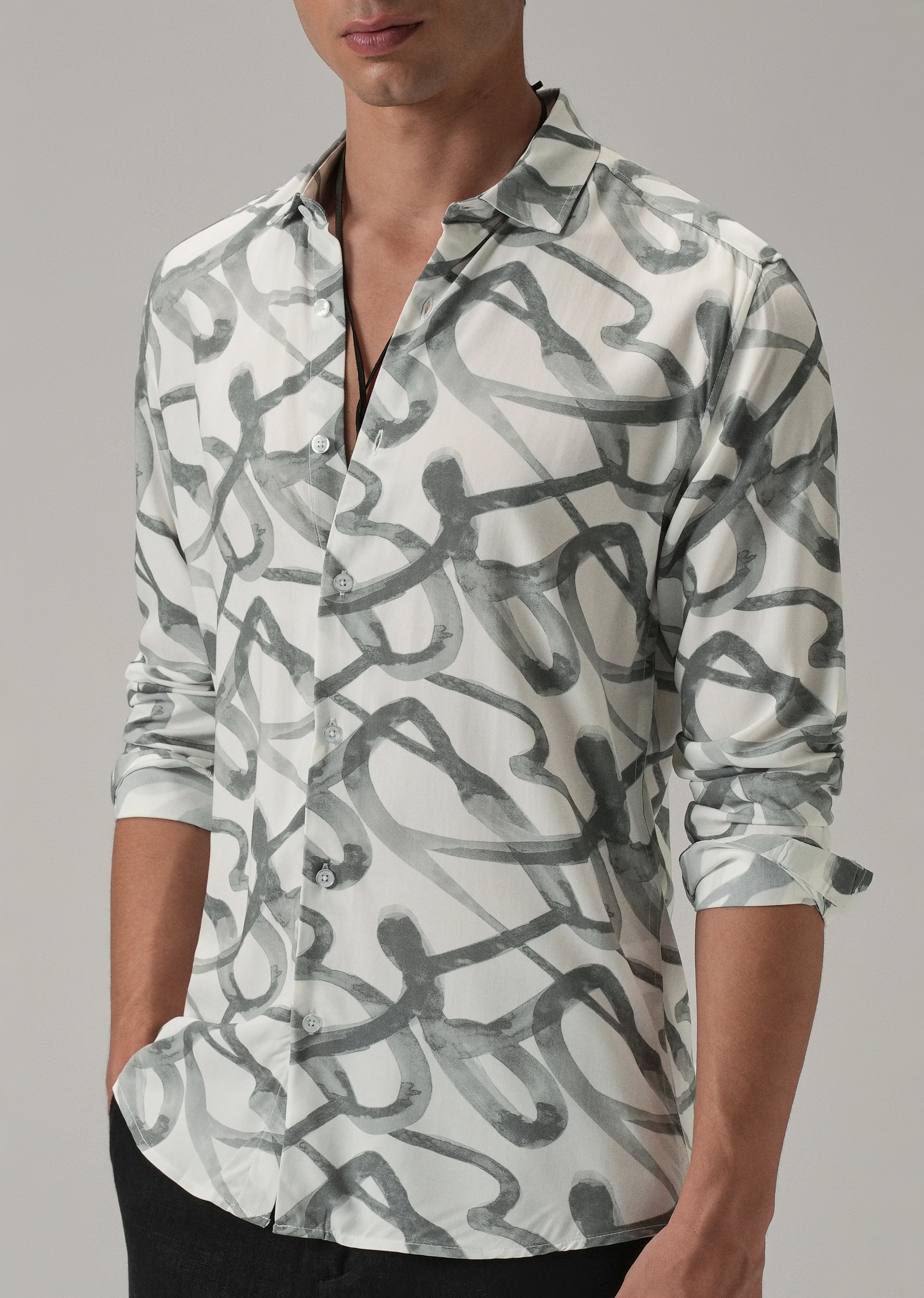 Grey Graffiti Printed Shirt - Image 7