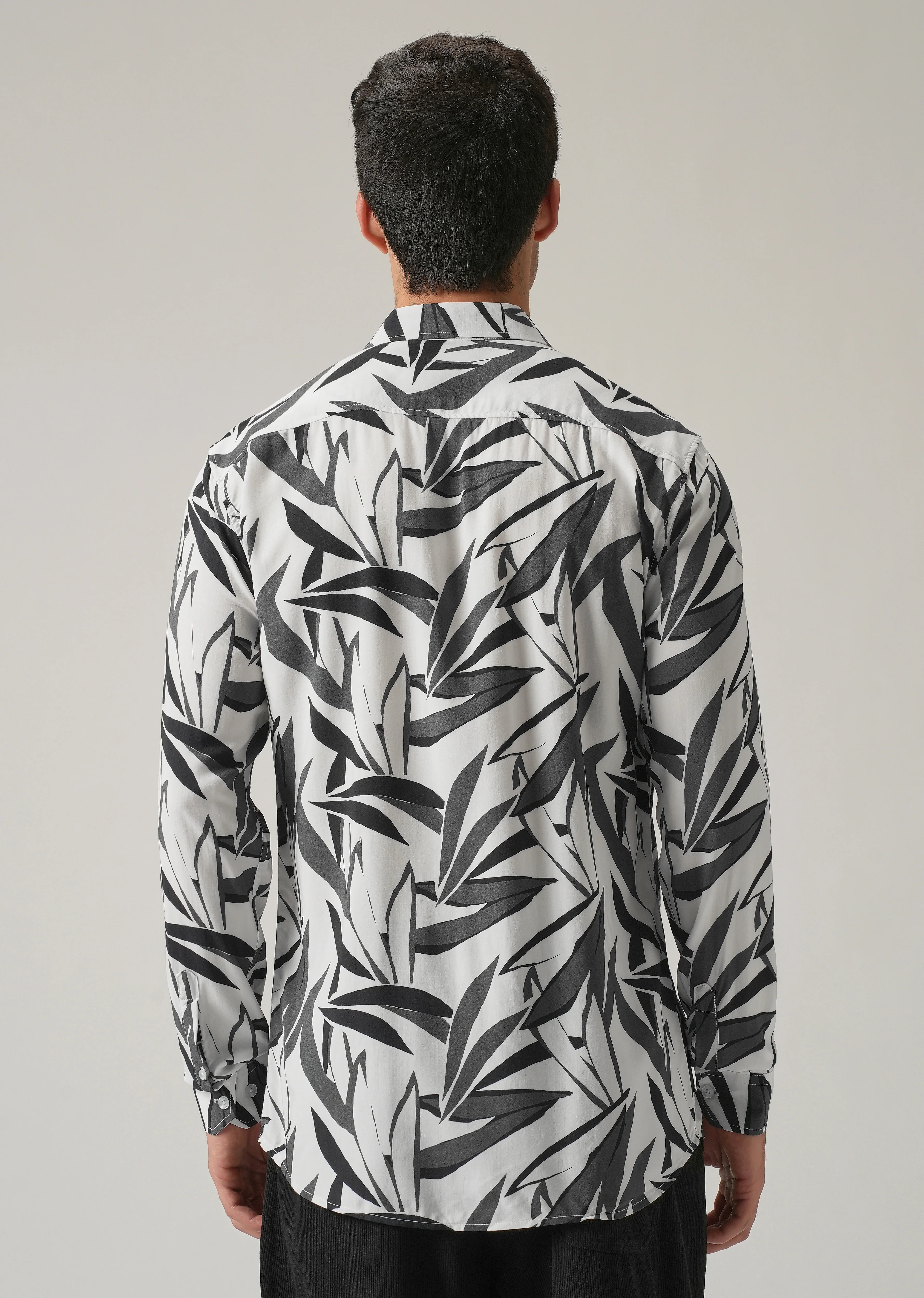 Grey Graphic Leaf Printed Shirt - Image 2