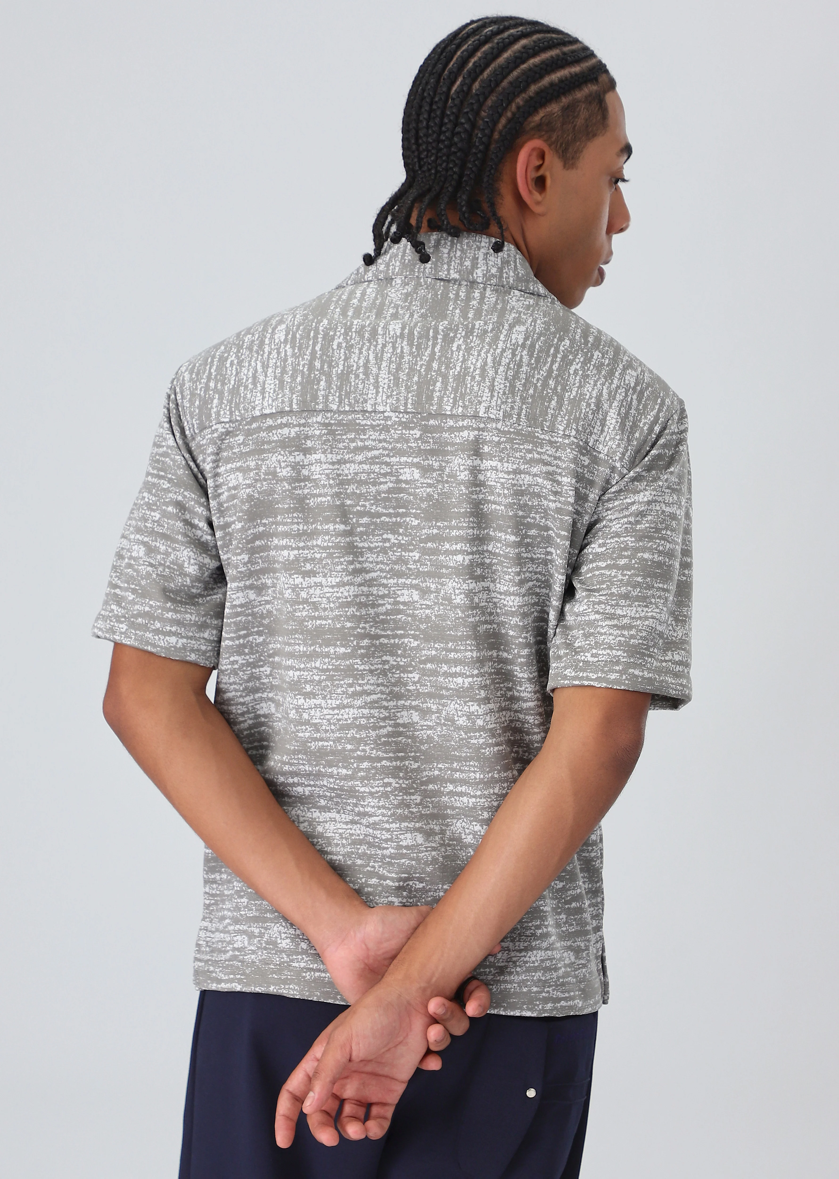 Grey Knitted Half Sleeves Shirt - Image 4