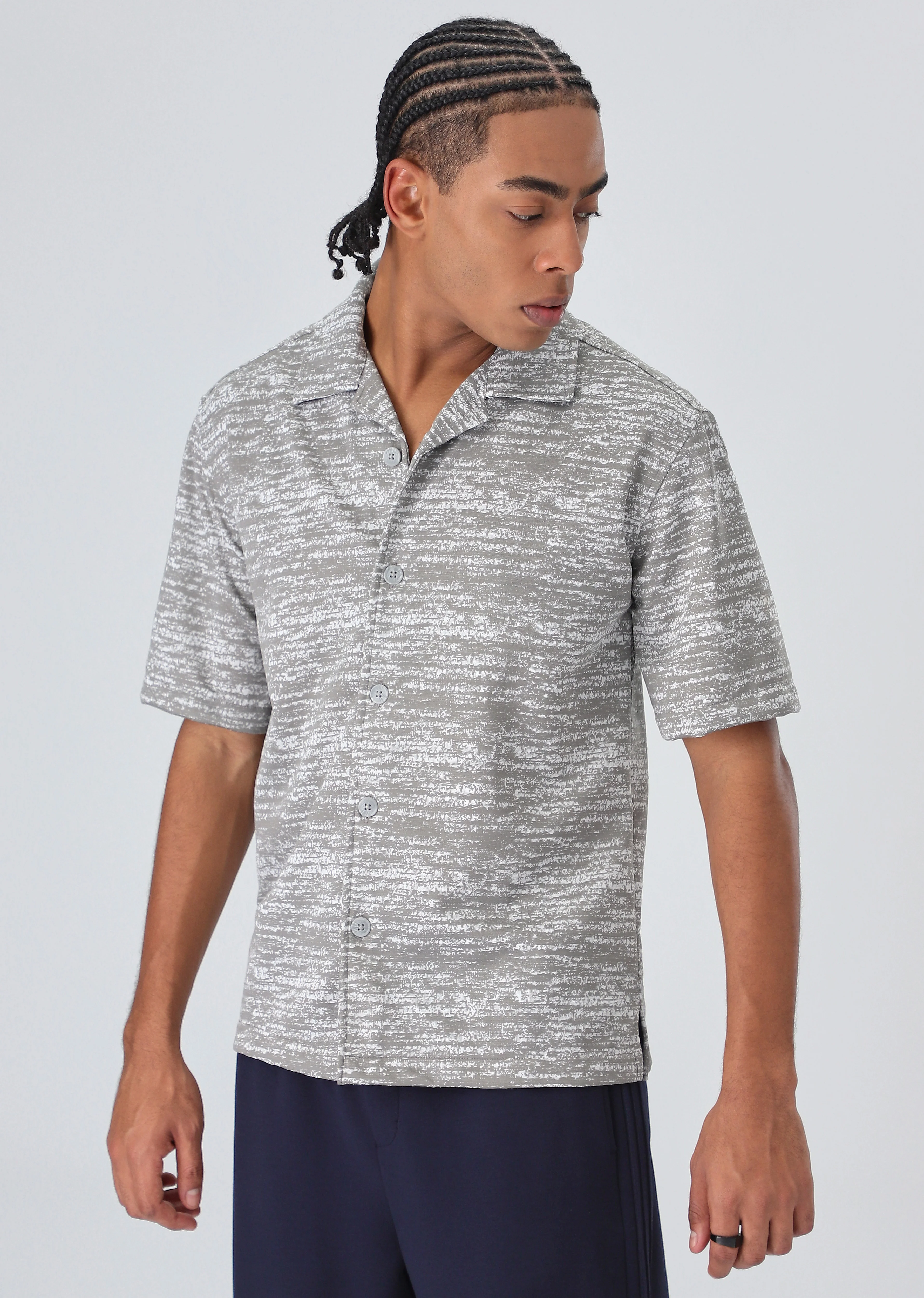 Grey Knitted Half Sleeves Shirt - Image 5