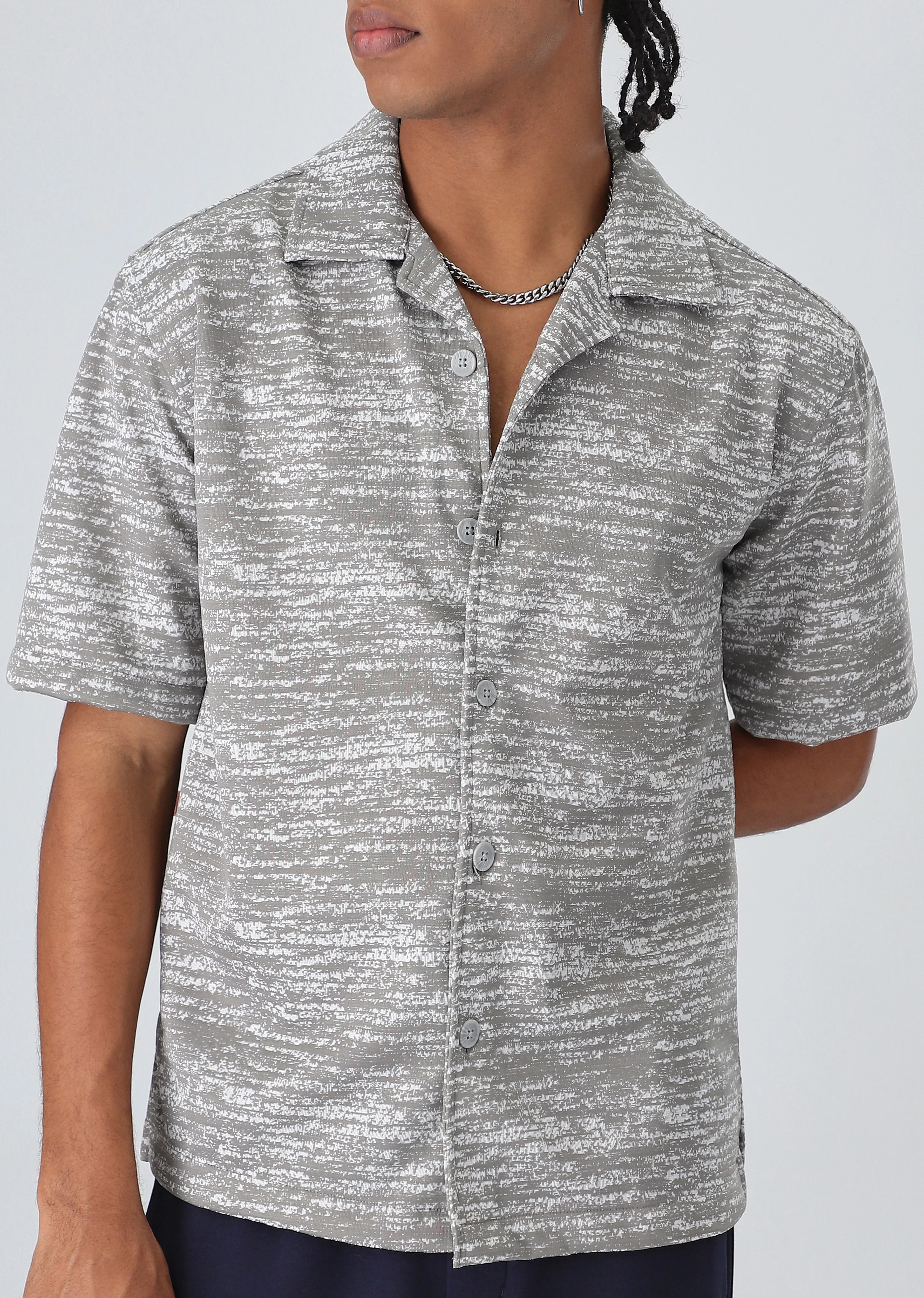 Grey Knitted Half Sleeves Shirt - Image 7