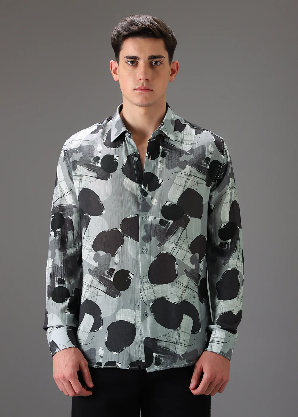 Grey Line Abstract Crushed Printed Shirt - Image 3