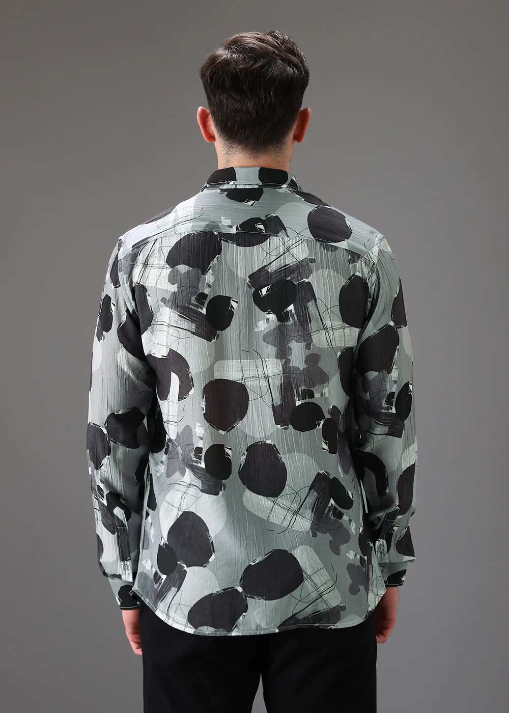 Grey Line Abstract Crushed Printed Shirt - Image 4
