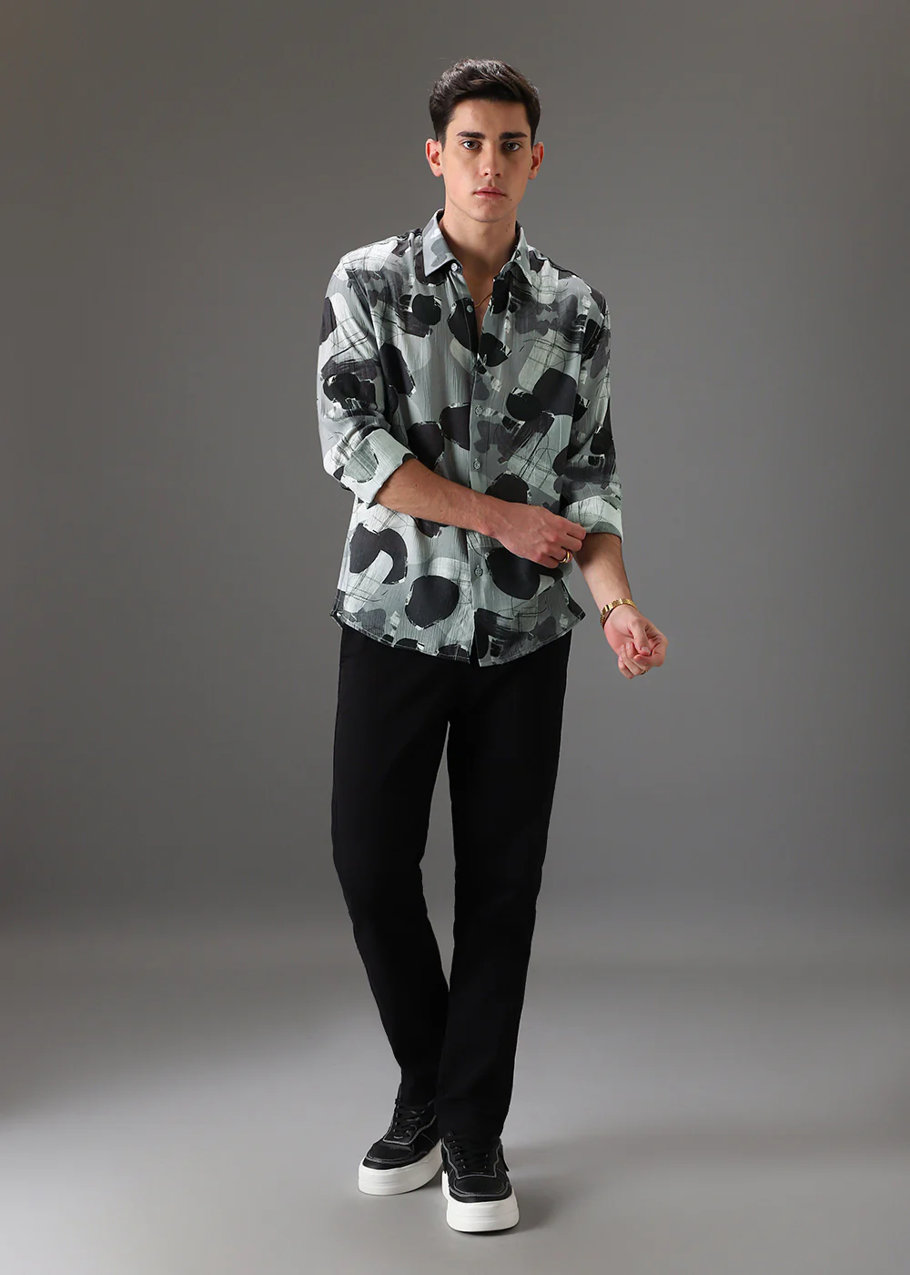 Grey Line Abstract Crushed Printed Shirt - Image 6