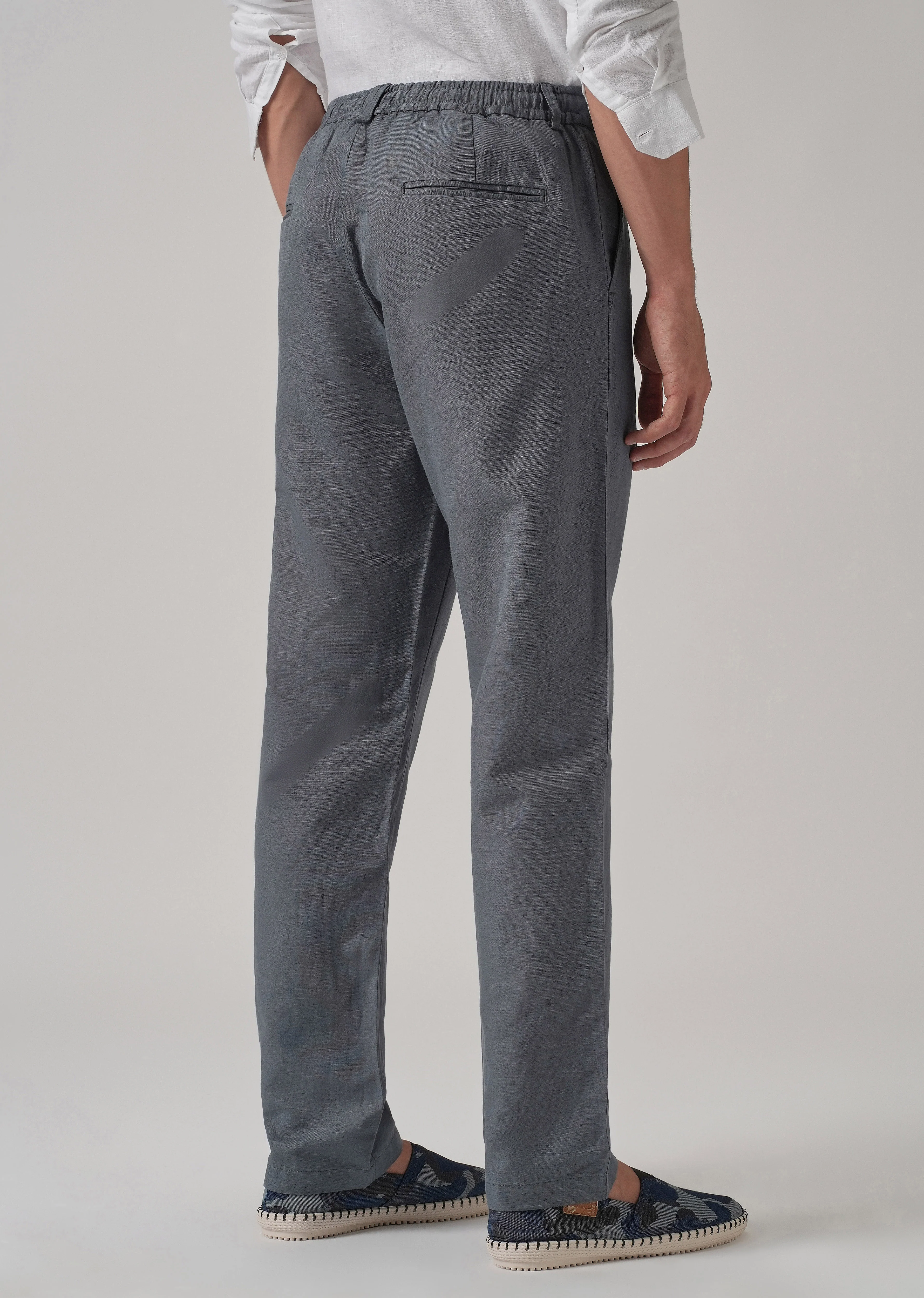 Grey Linen Relaxed Fit Trouser - Image 2