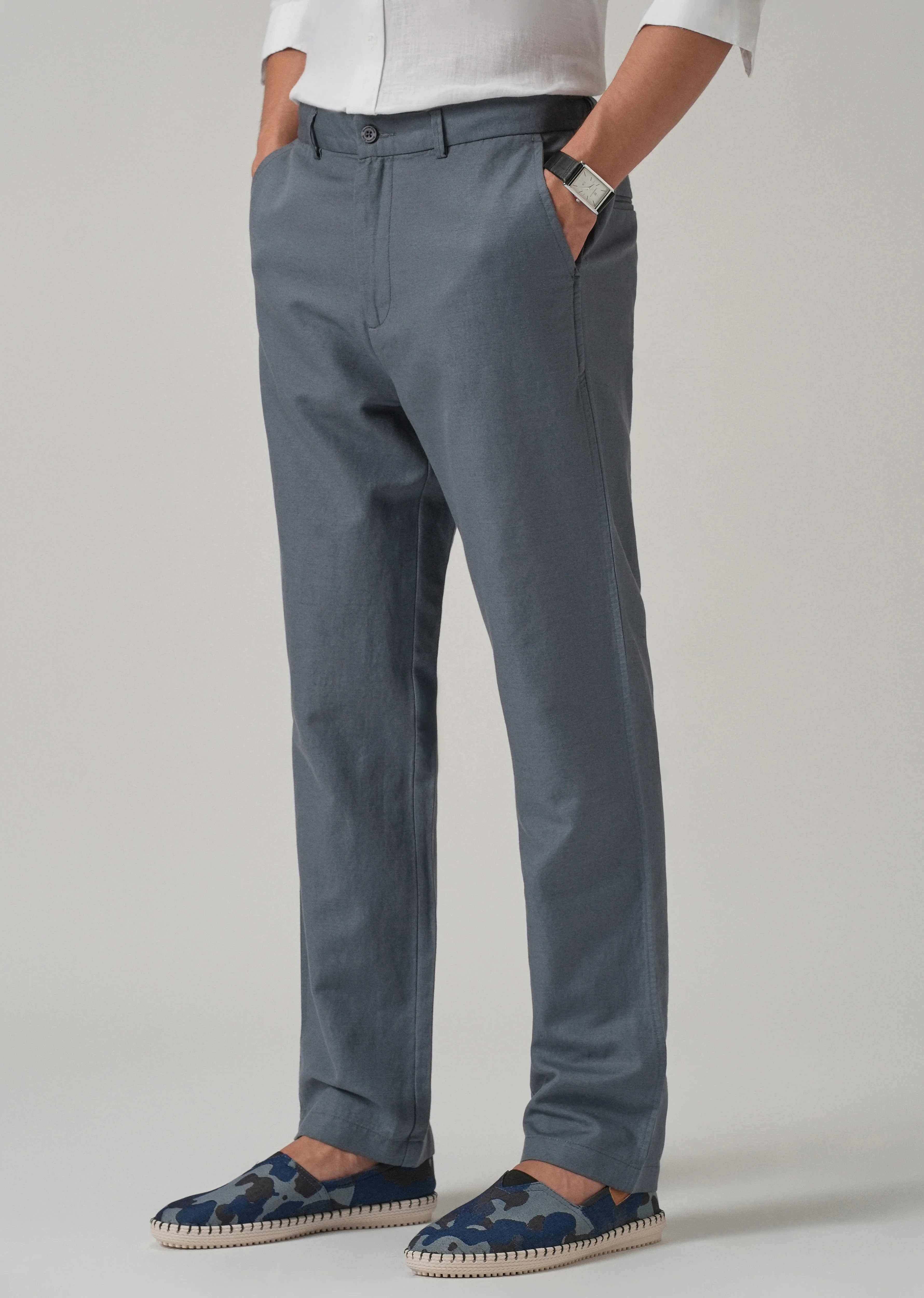 Grey Linen Relaxed Fit Trouser - Image 4
