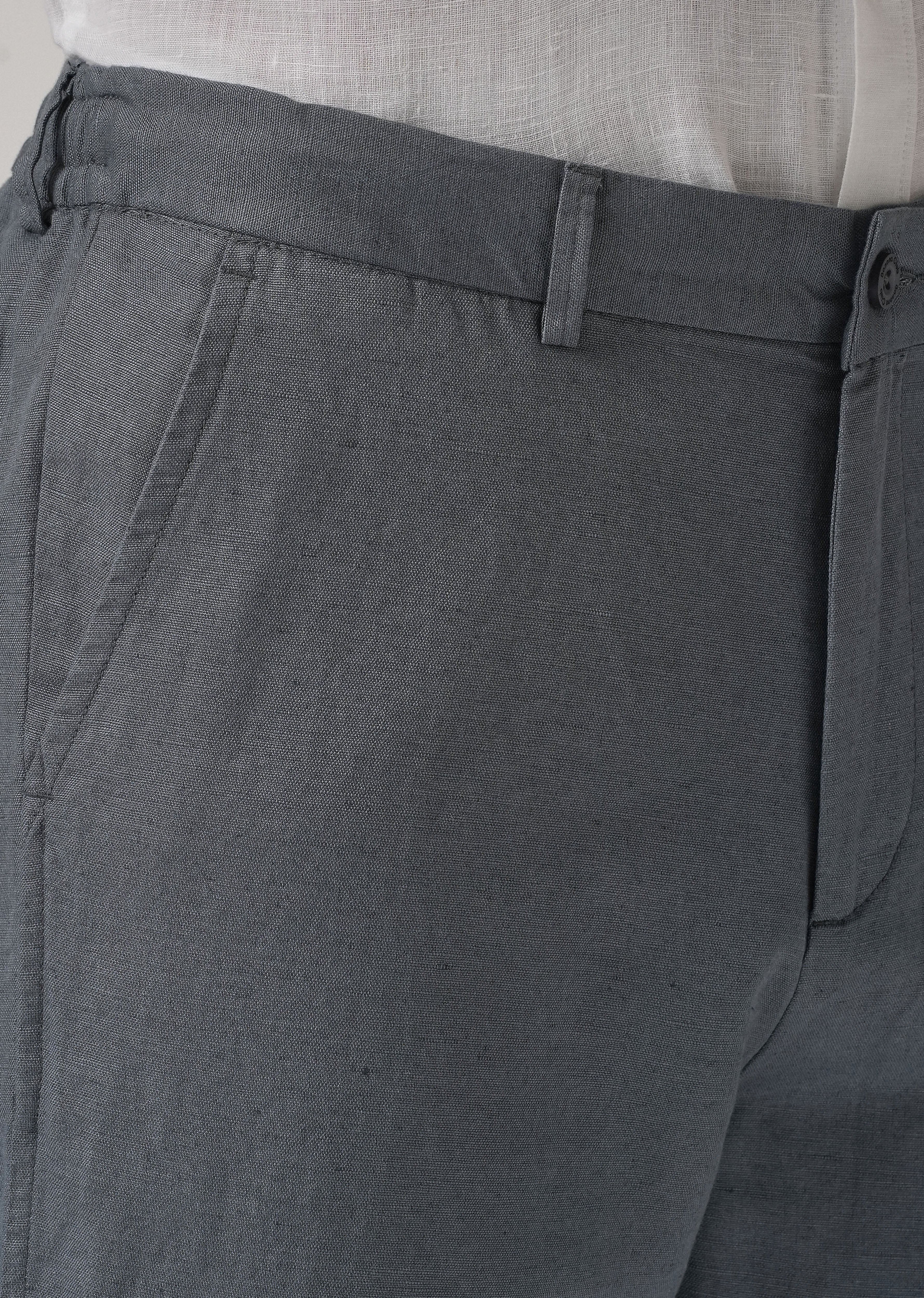 Grey Linen Relaxed Fit Trouser - Image 5
