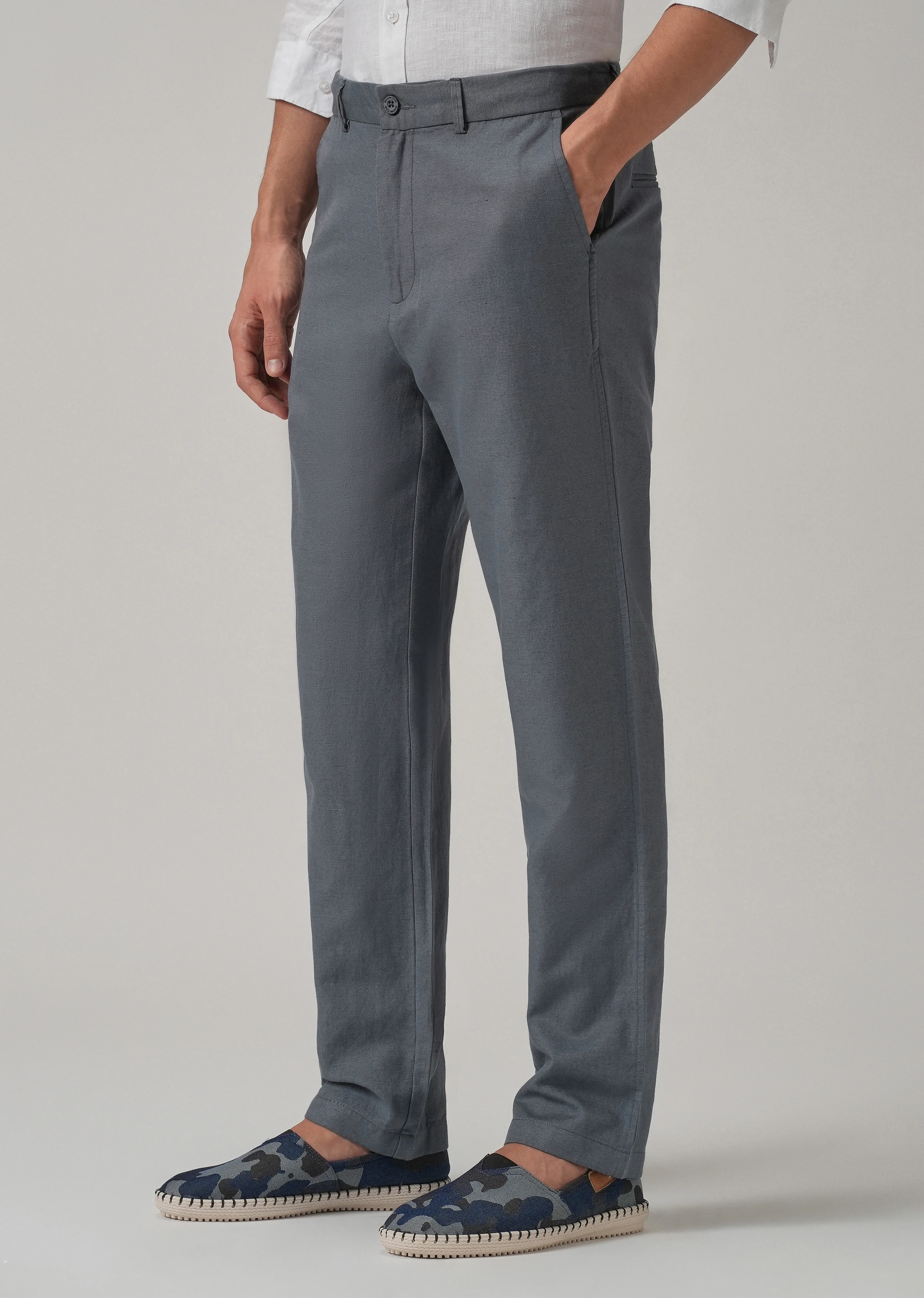 Grey Linen Relaxed Fit Trouser - Image 7