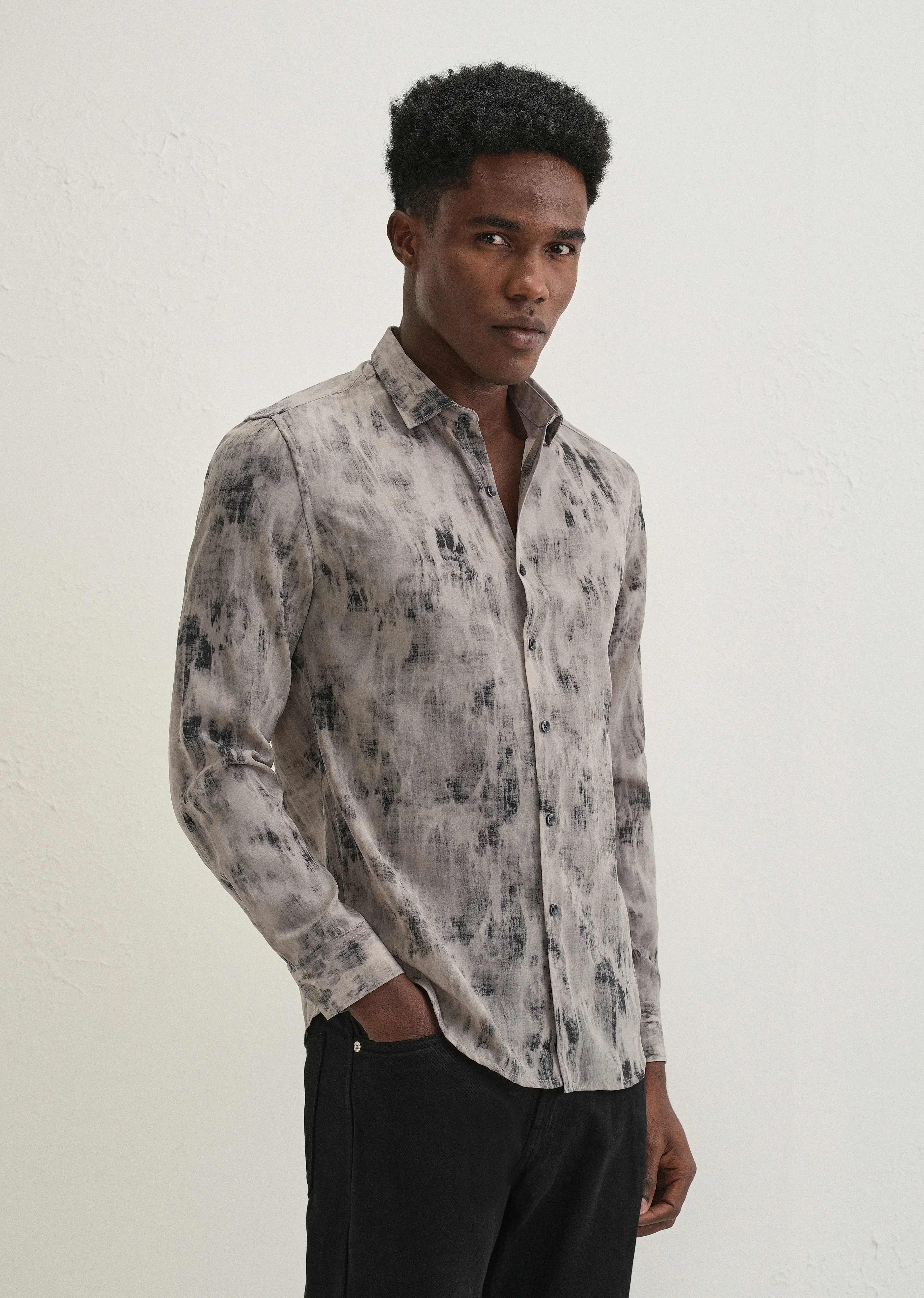 Grey Multi Tone Abstract Printed Shirt - Image 5