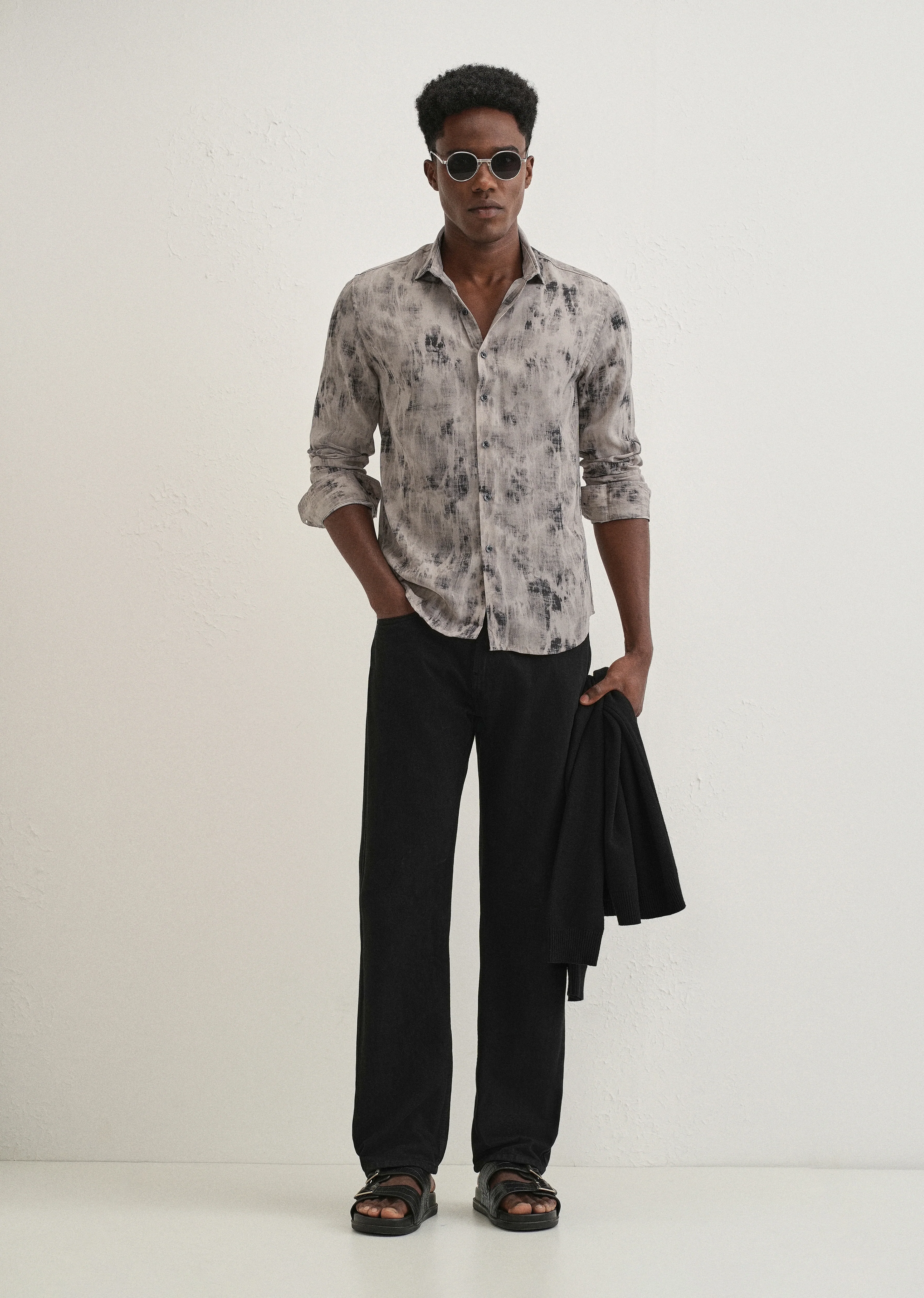 Grey Multi Tone Abstract Printed Shirt - Image 6