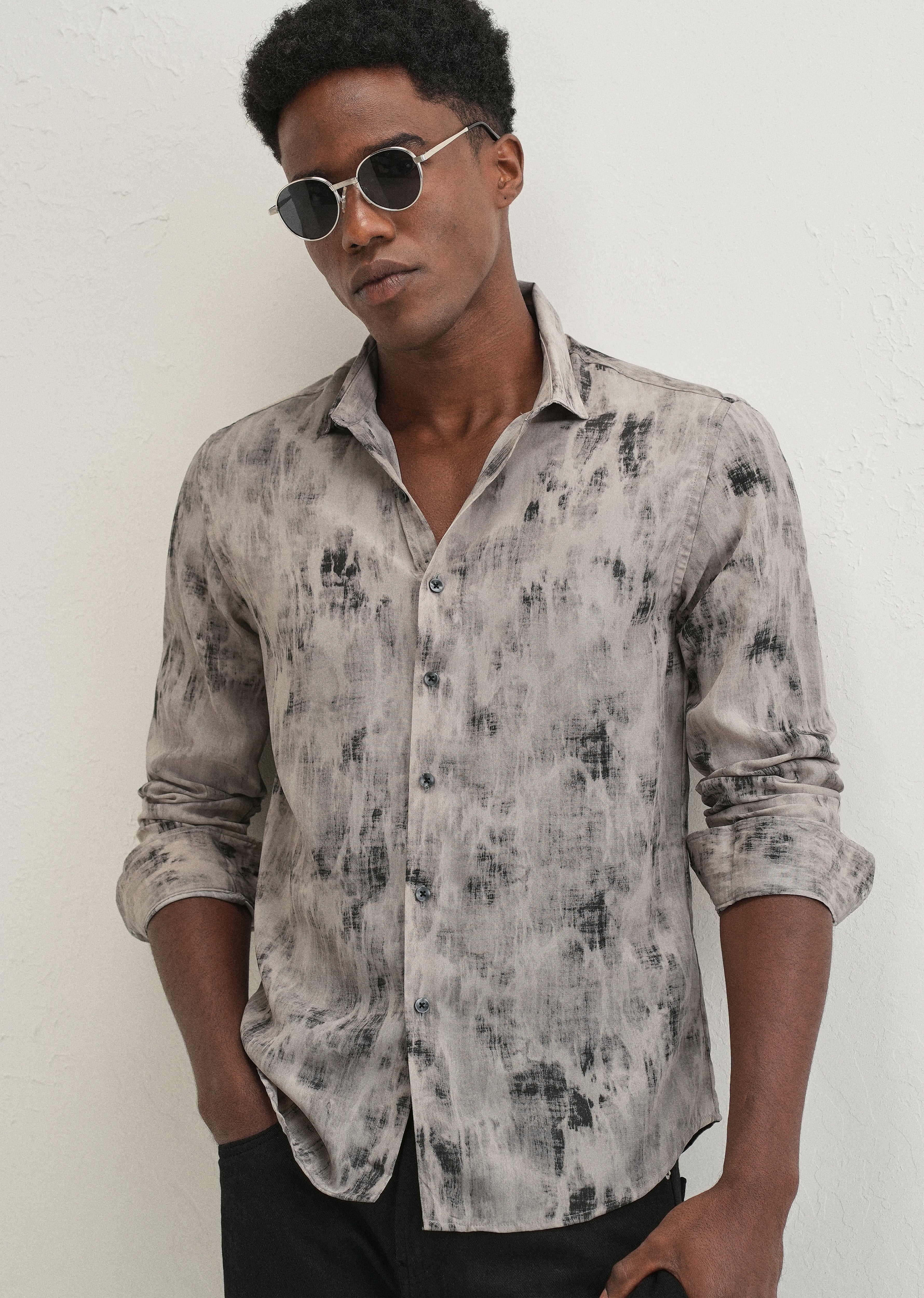 Grey Multi Tone Abstract Printed Shirt - Image 7