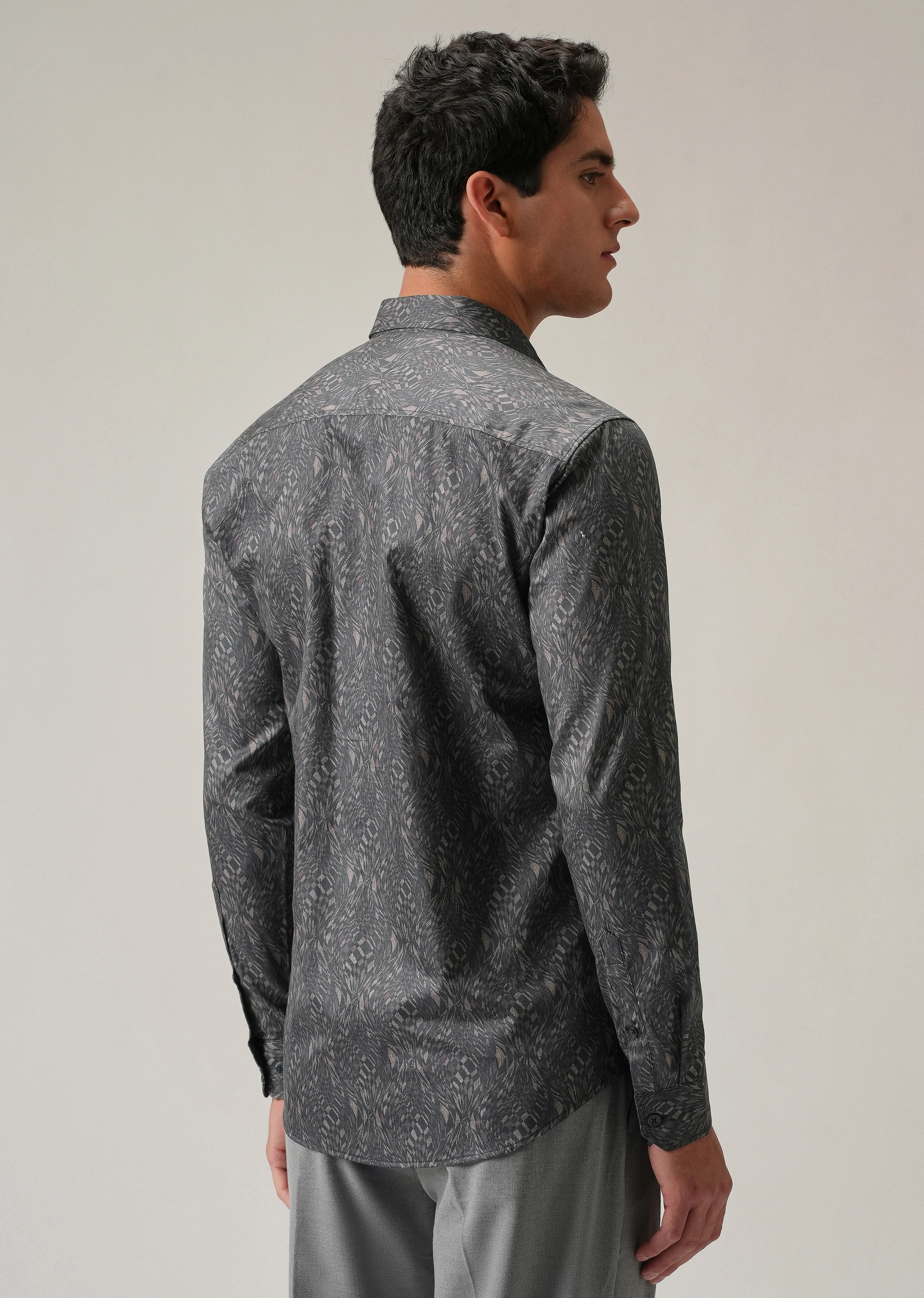 Grey Optical Print Shirt - Image 2