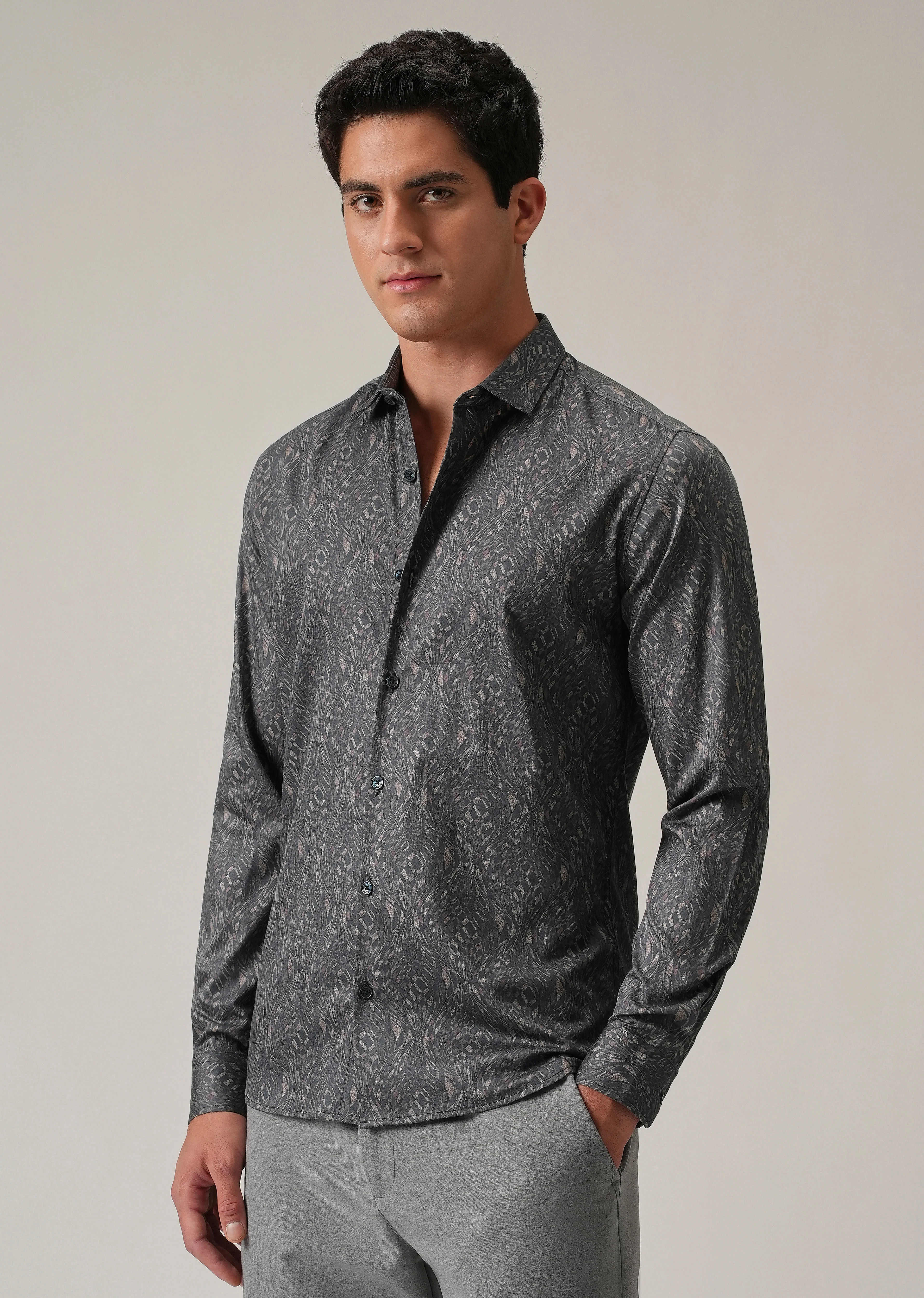 Grey Optical Print Shirt - Image 4