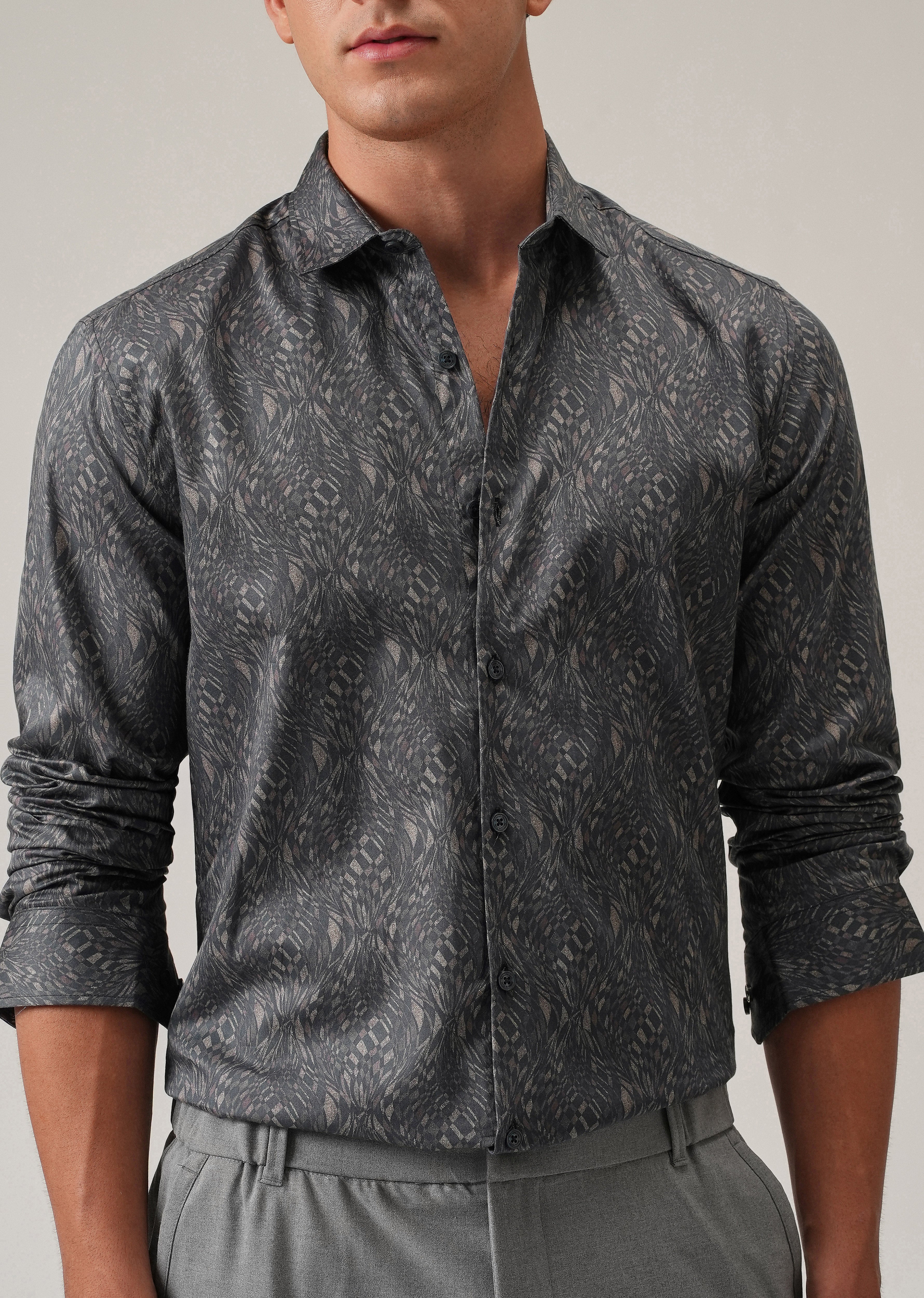 Grey Optical Print Shirt - Image 7
