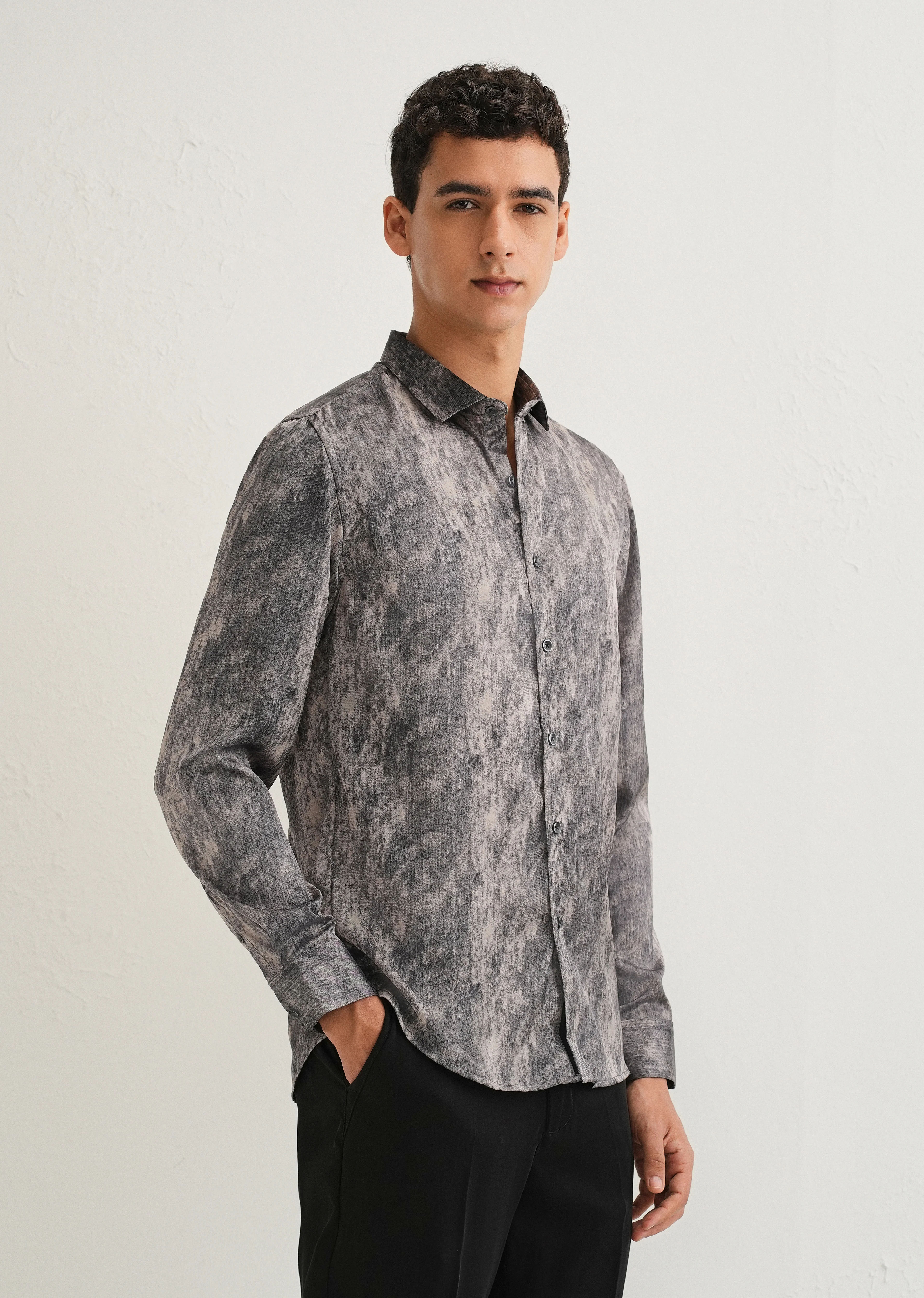 Grey Pink Fade Abstract Printed Shirt - Image 4