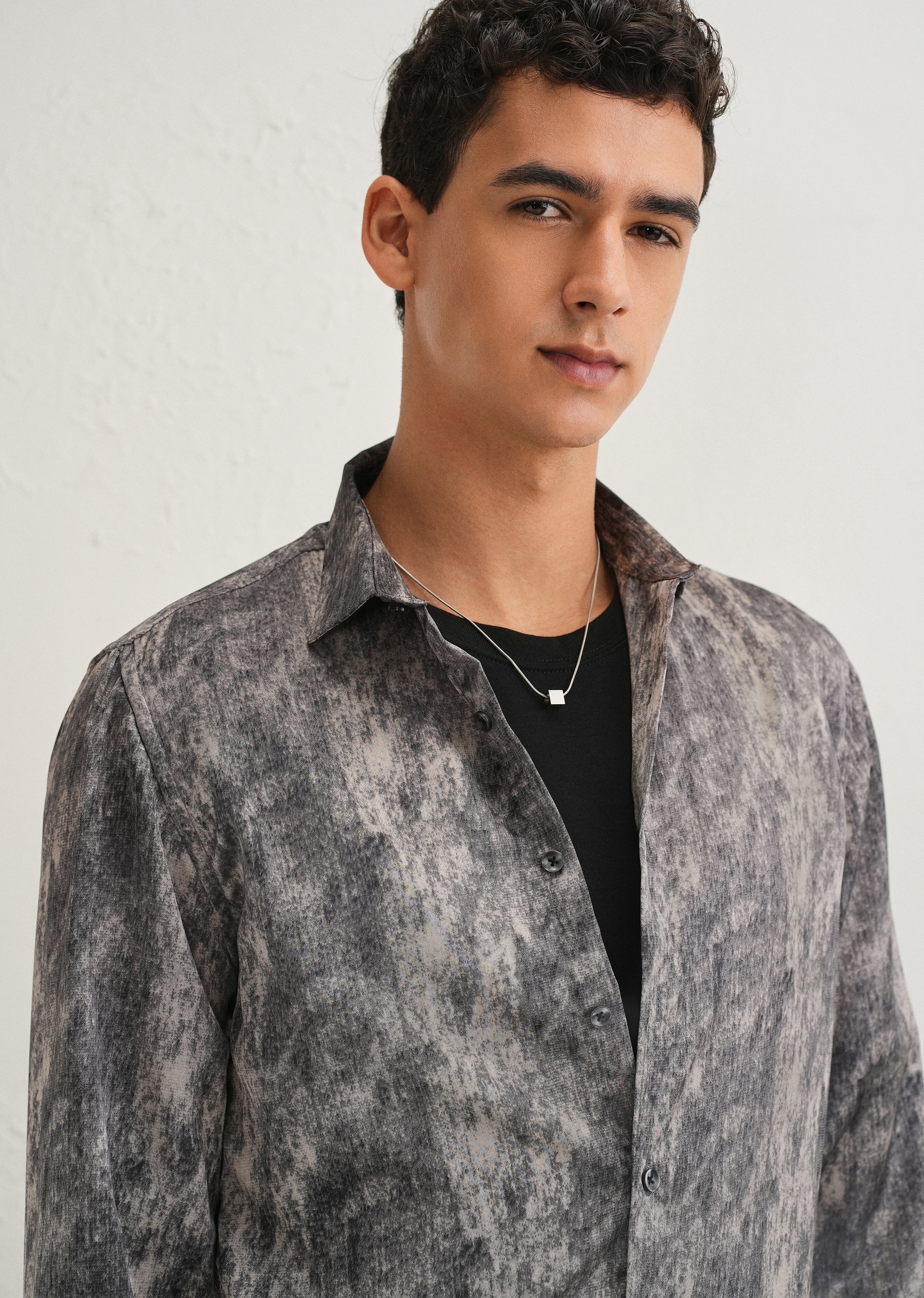 Grey Pink Fade Abstract Printed Shirt - Image 5
