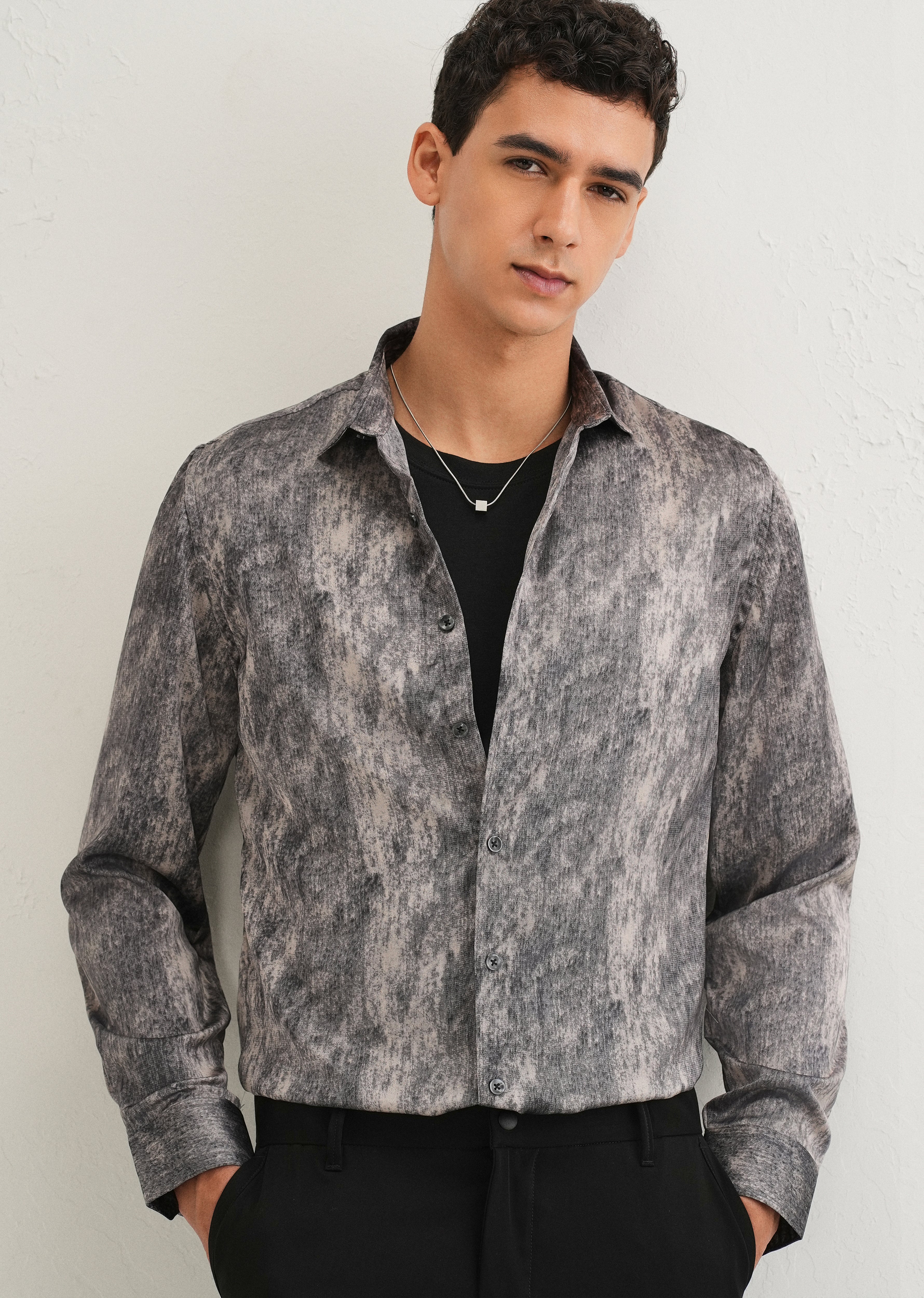 Grey Pink Fade Abstract Printed Shirt - Image 7
