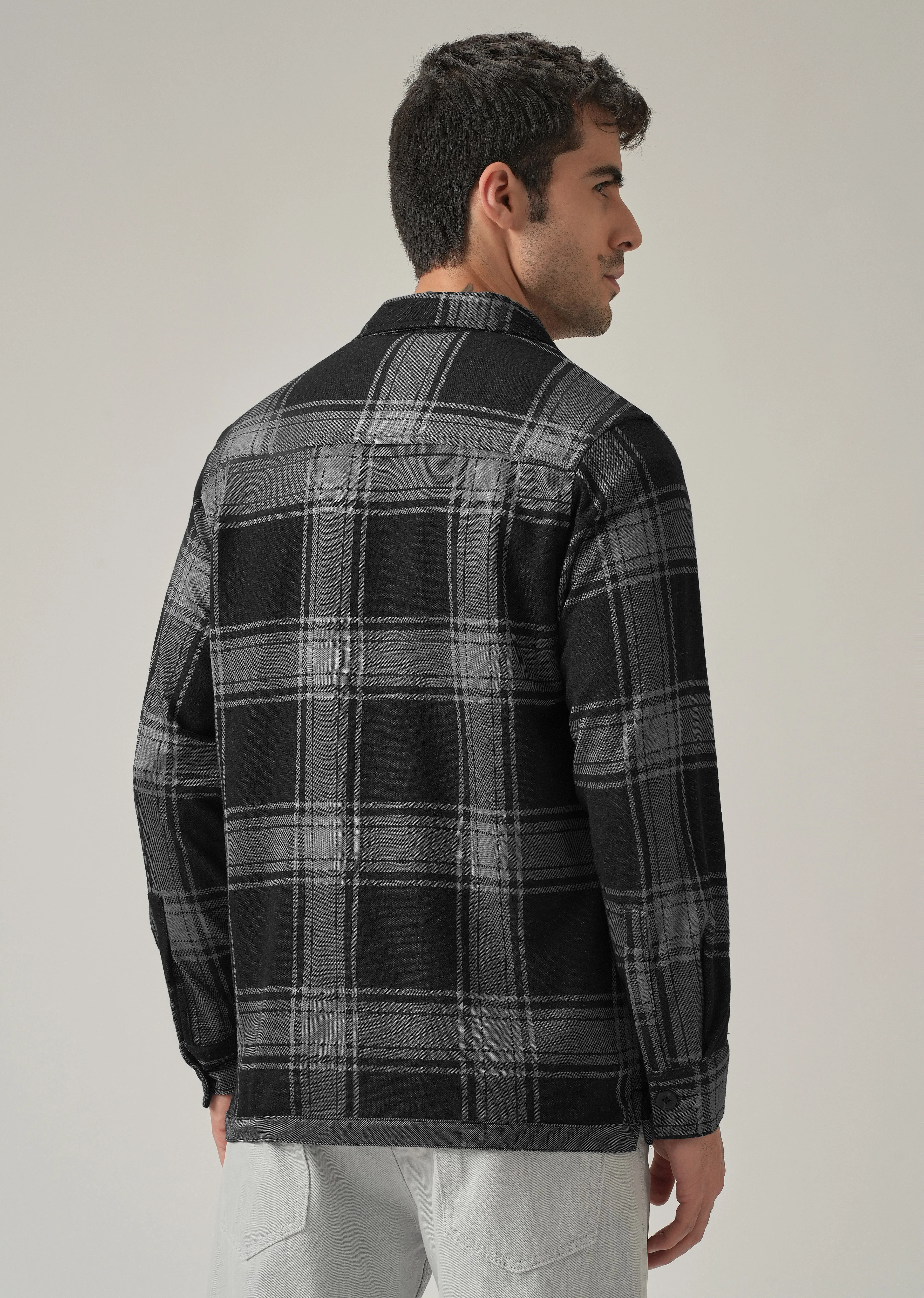 Grey Plaid Zip Pocket Shacket - Image 2