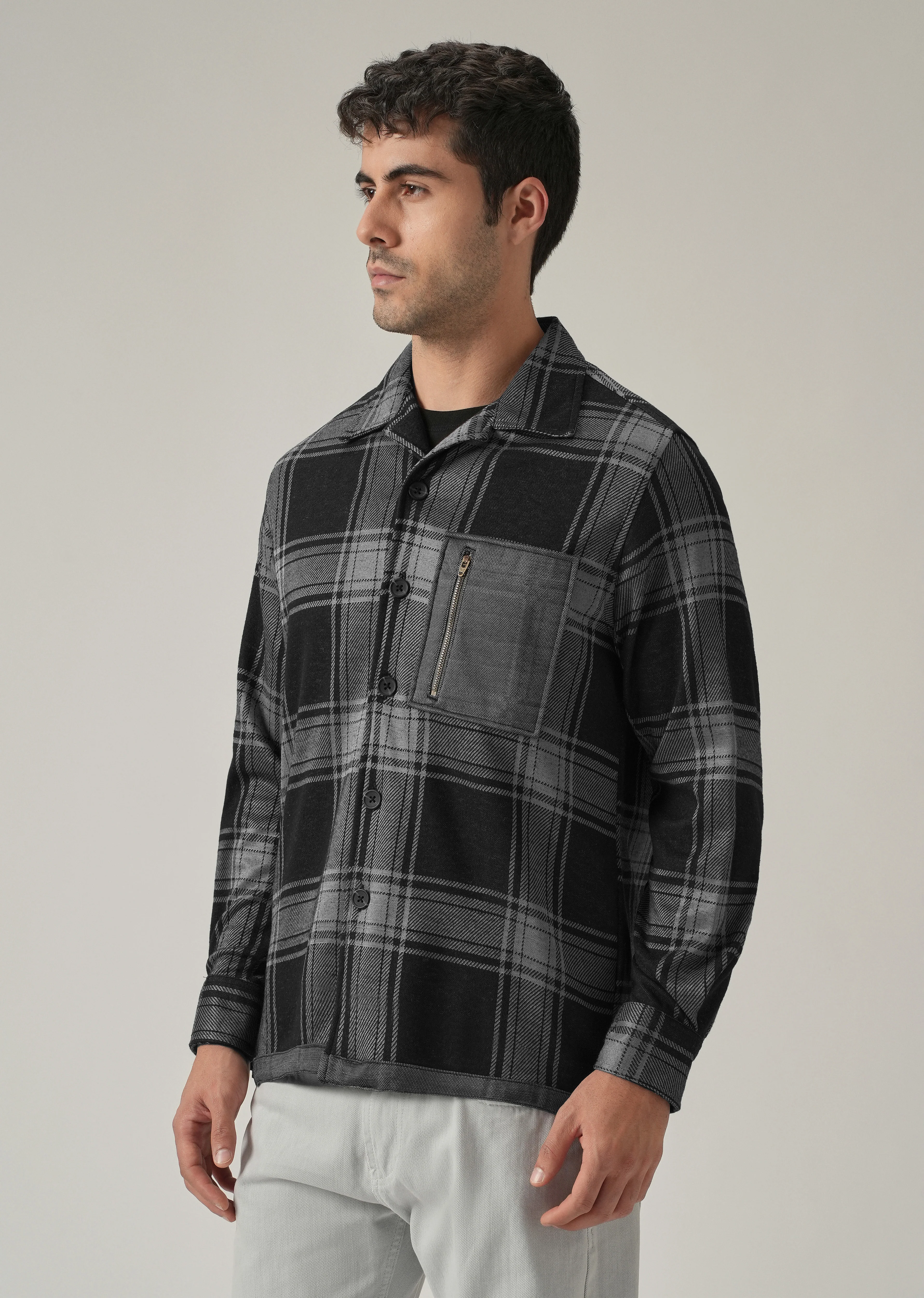 Grey Plaid Zip Pocket Shacket - Image 4