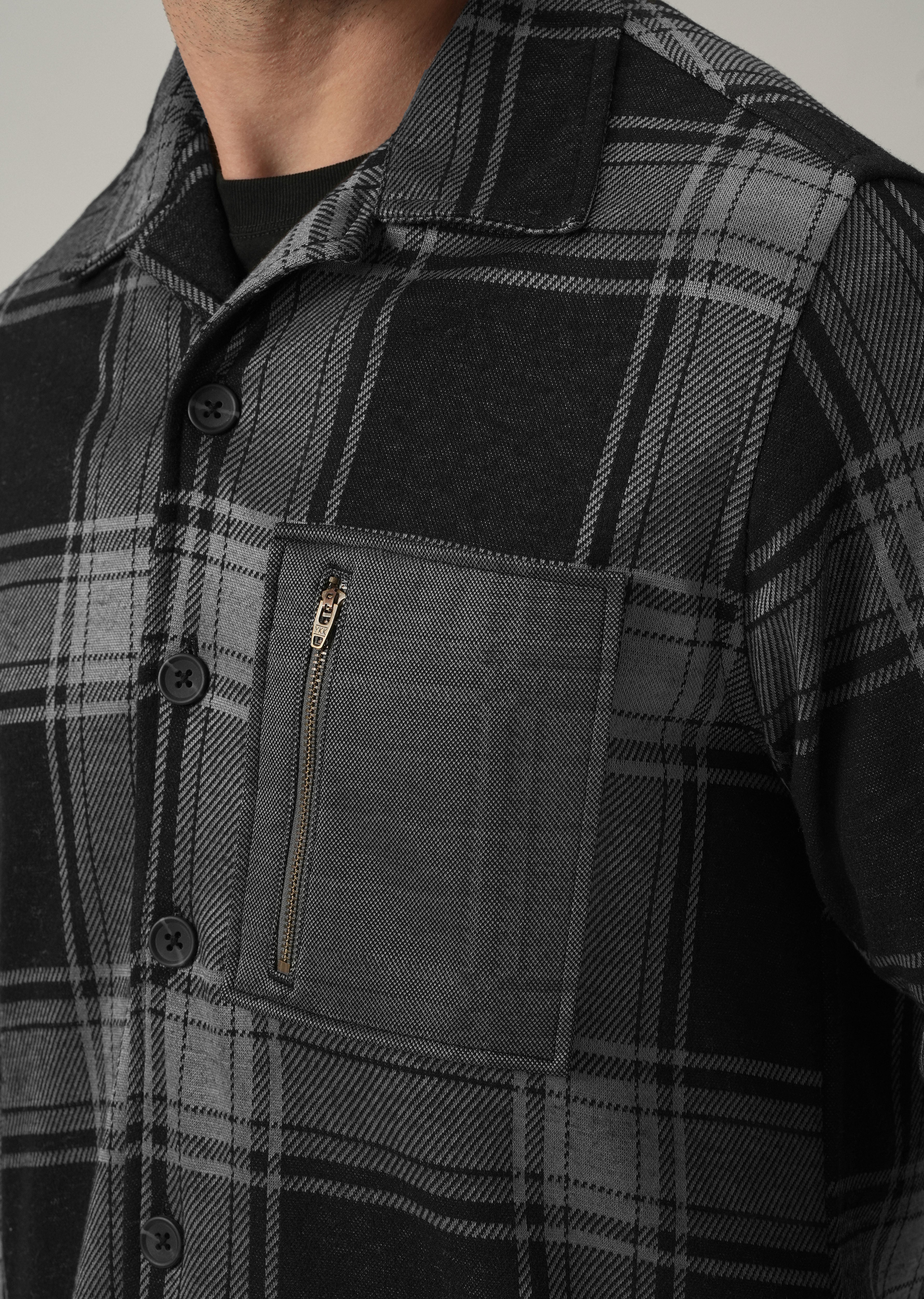 Grey Plaid Zip Pocket Shacket - Image 5