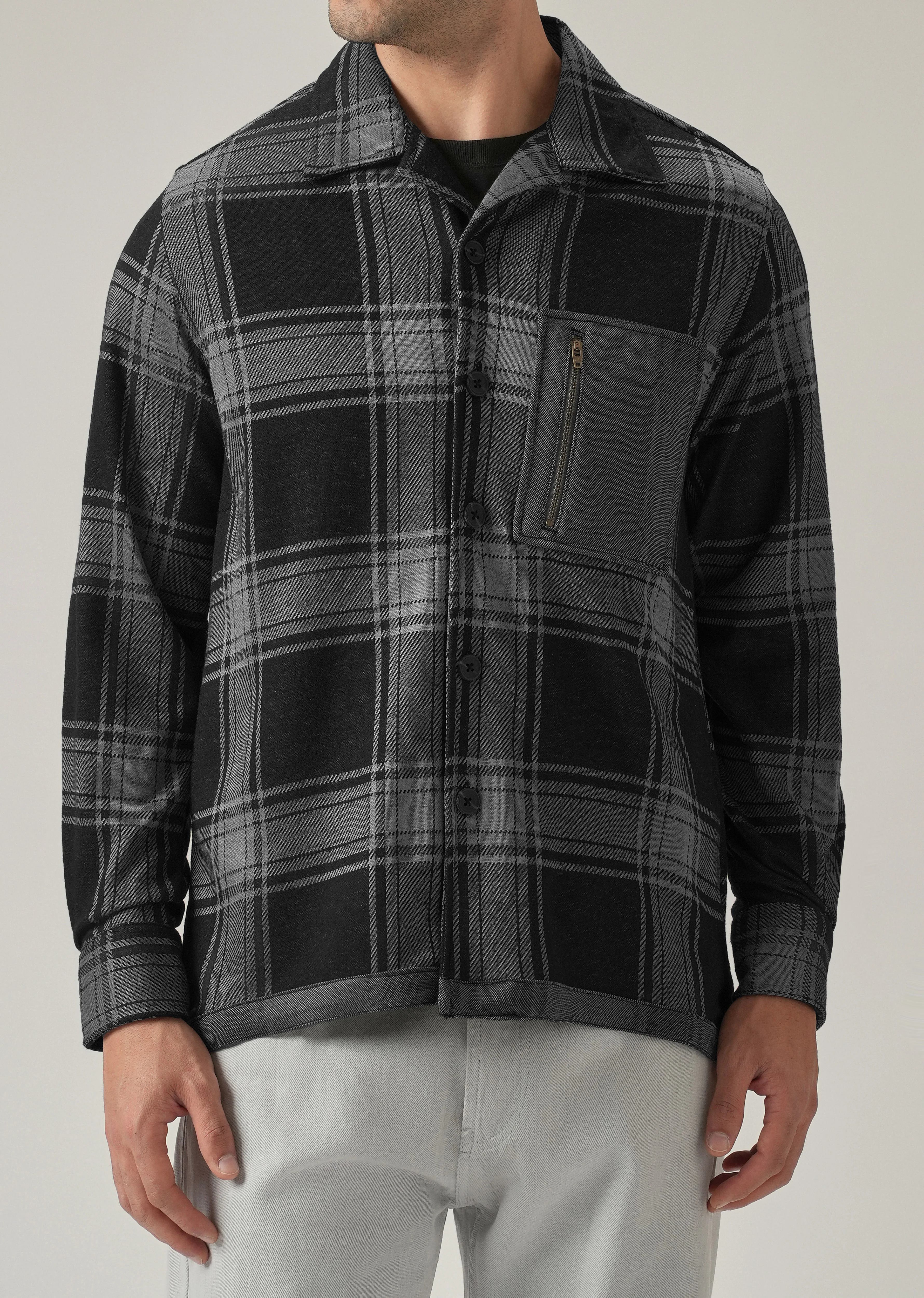Grey Plaid Zip Pocket Shacket - Image 7