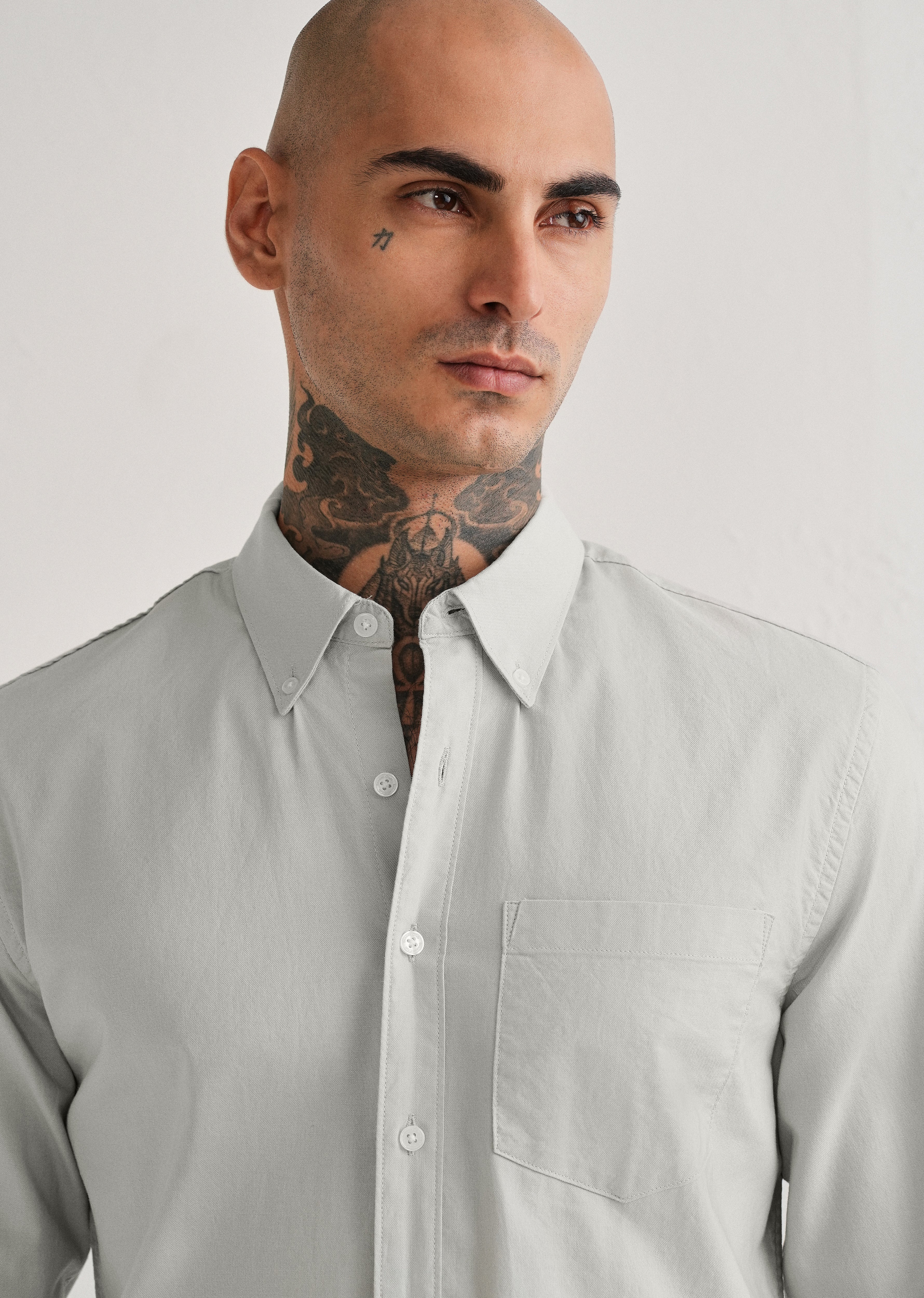 Grey Plain Cotton Oxford Shirt - Image 5