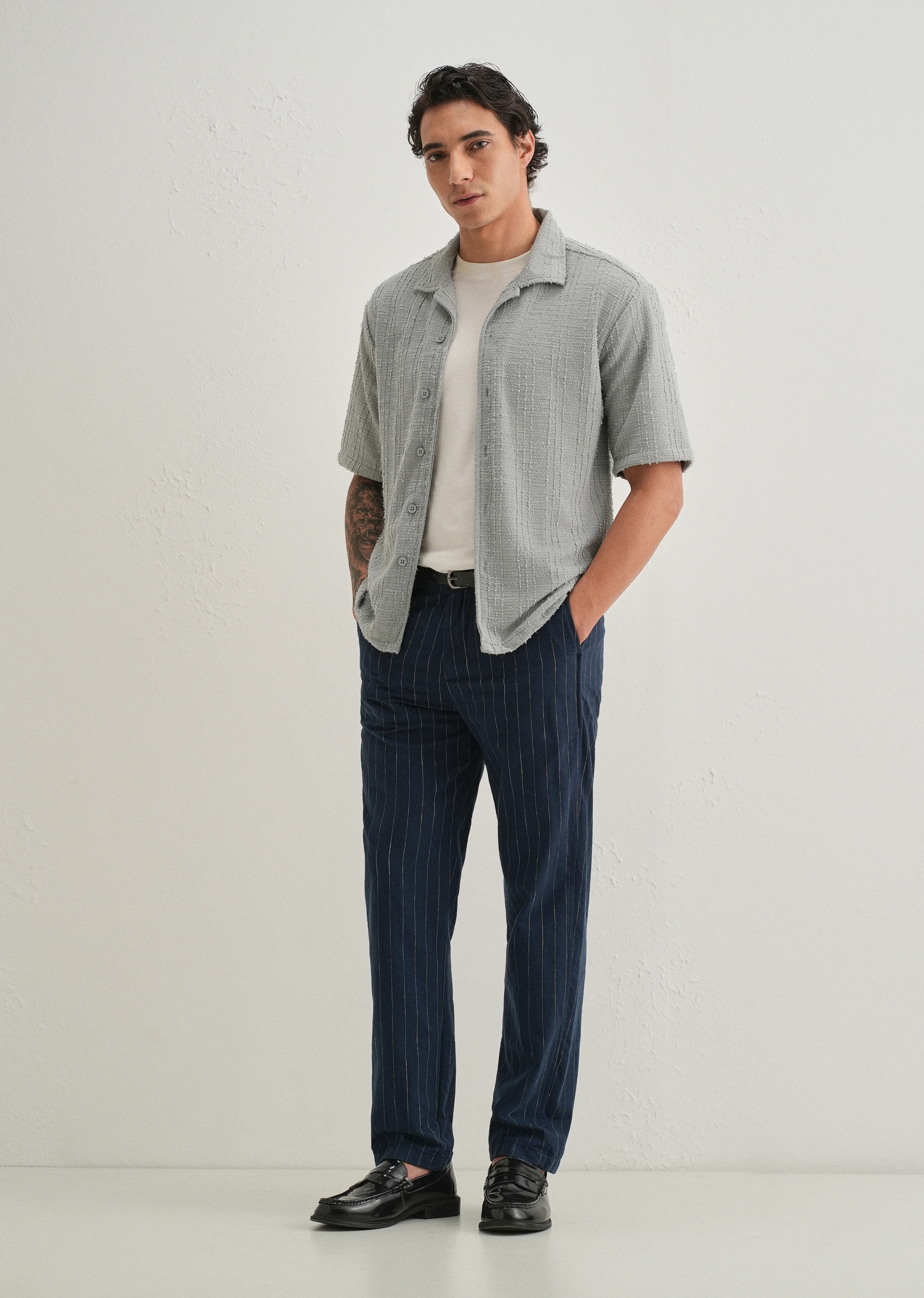 Grey Plain Cuban Collar Knitted Shirt - Image 6