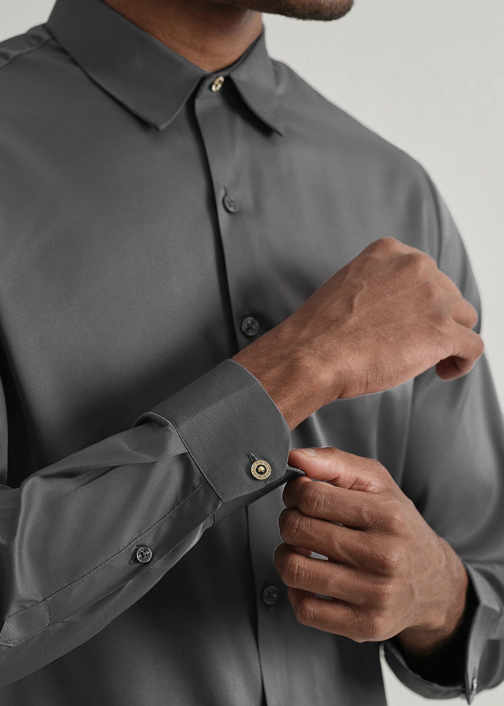 Grey Plain Stitchless Placket Shirt - Image 2