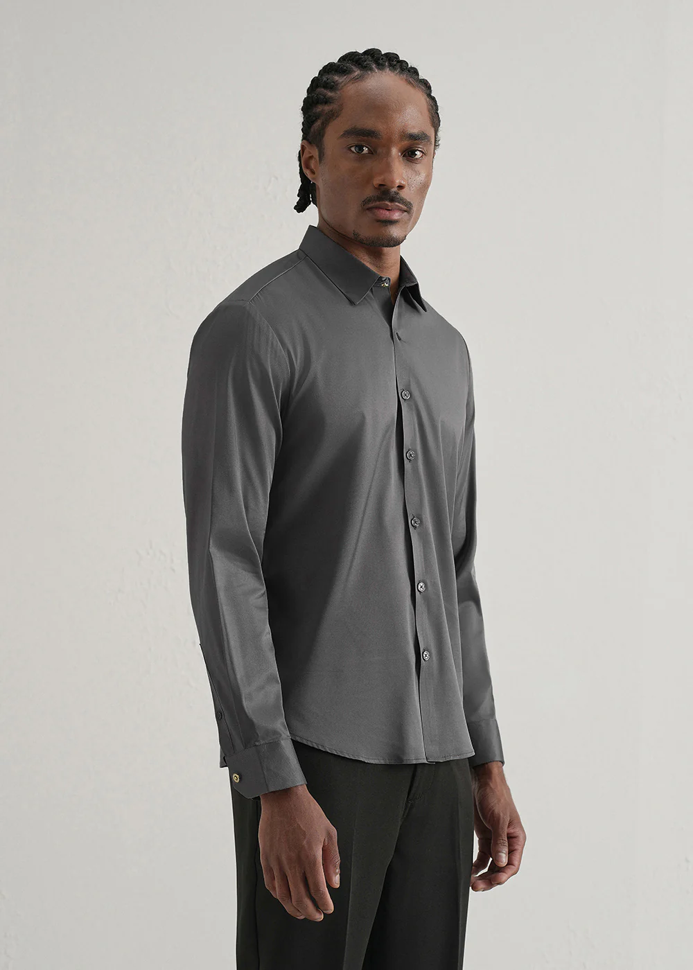 Grey Plain Stitchless Placket Shirt - Image 5