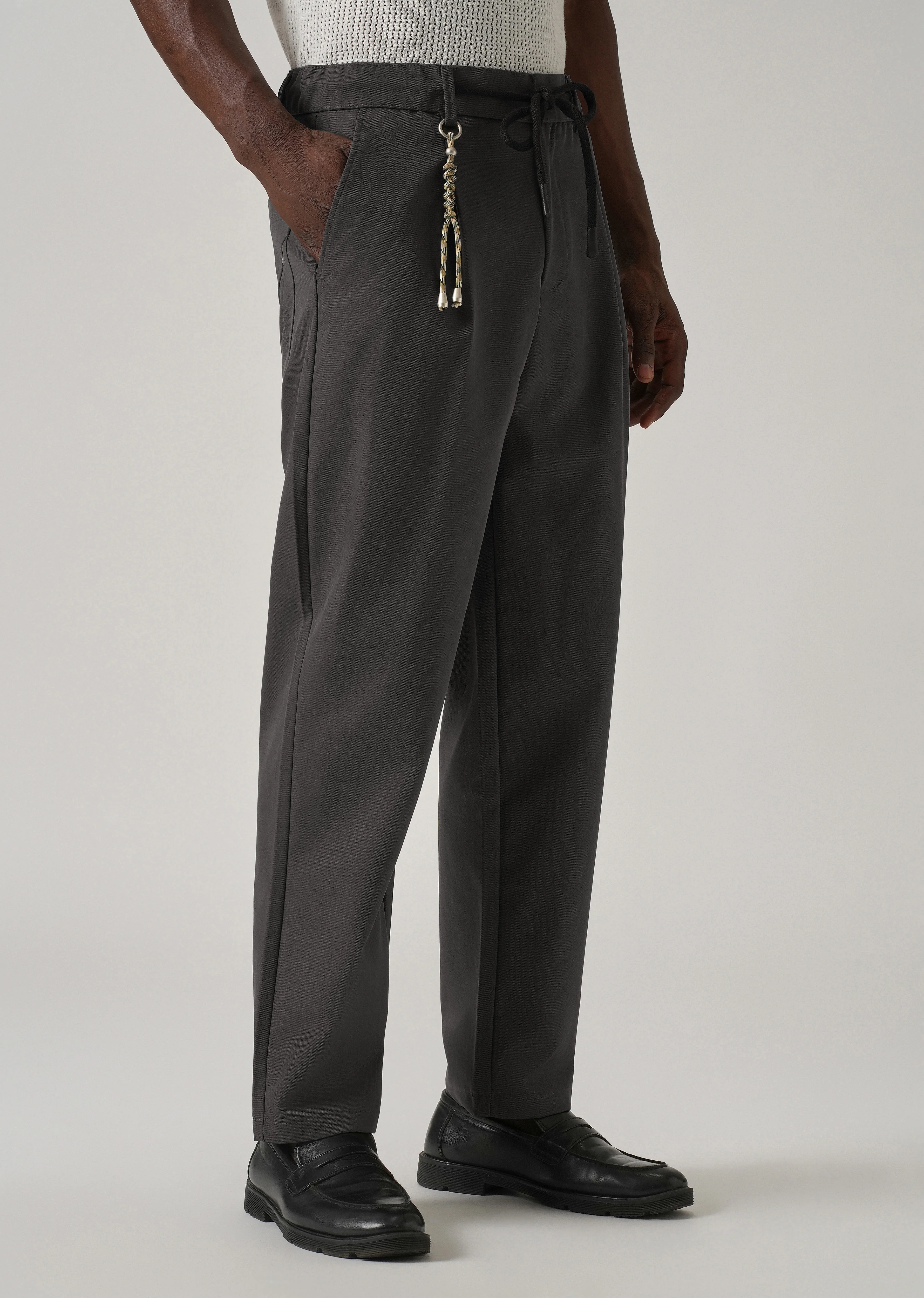 Grey Pleated Drawstring Pant - Image 4
