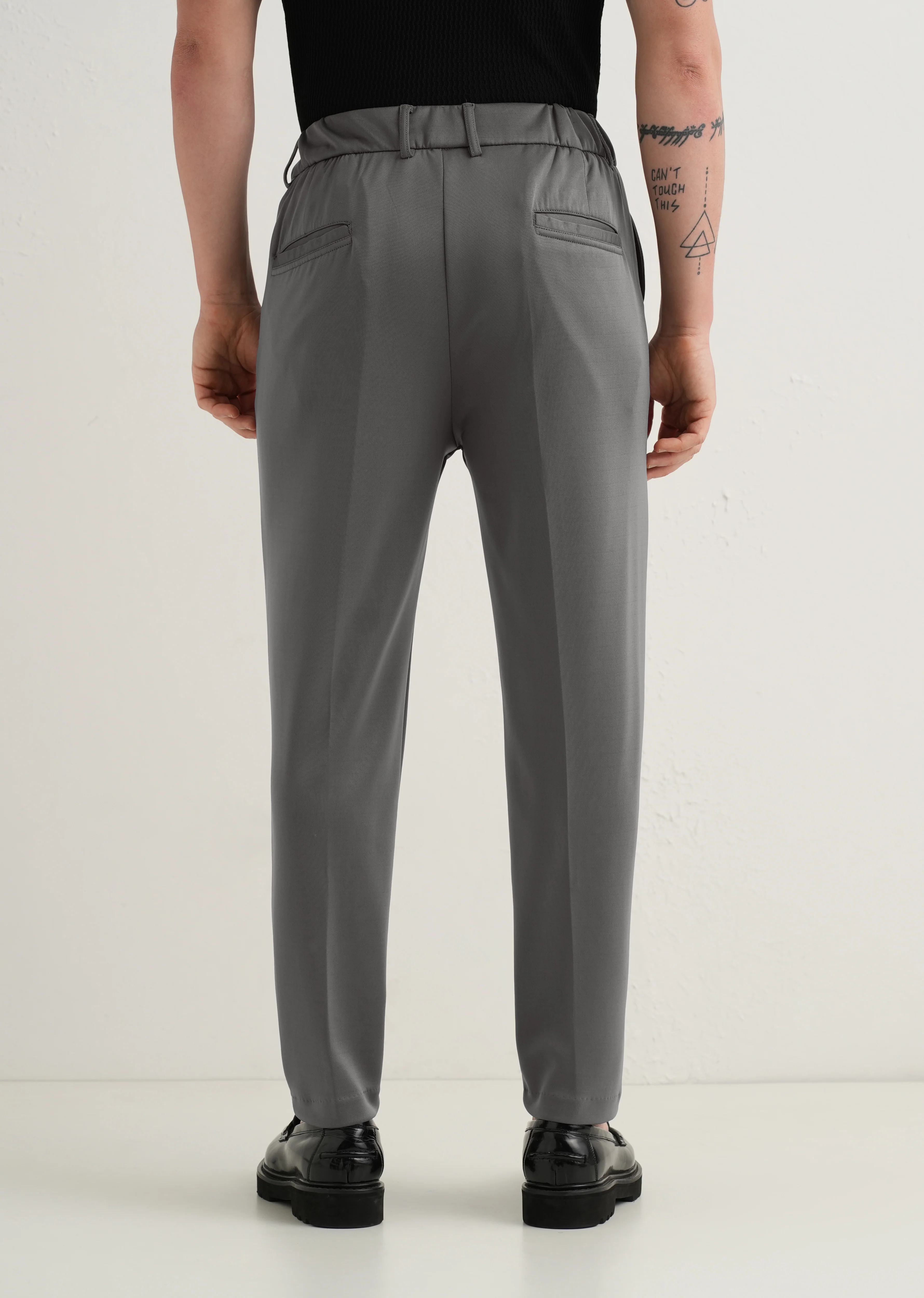Grey Pleated Relaxed Fit Trousers - Image 3