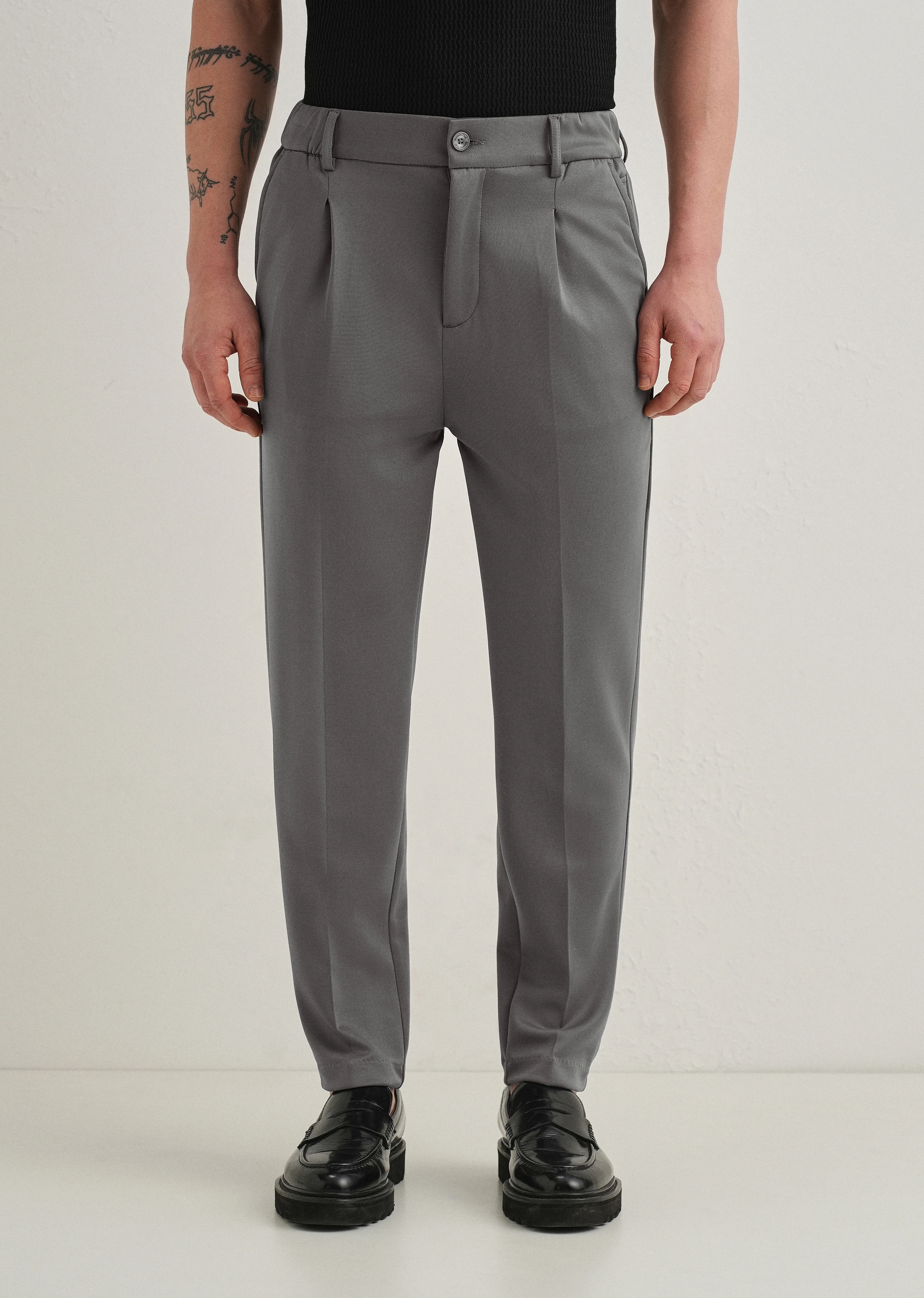 Grey Pleated Relaxed Fit Trousers - Image 4