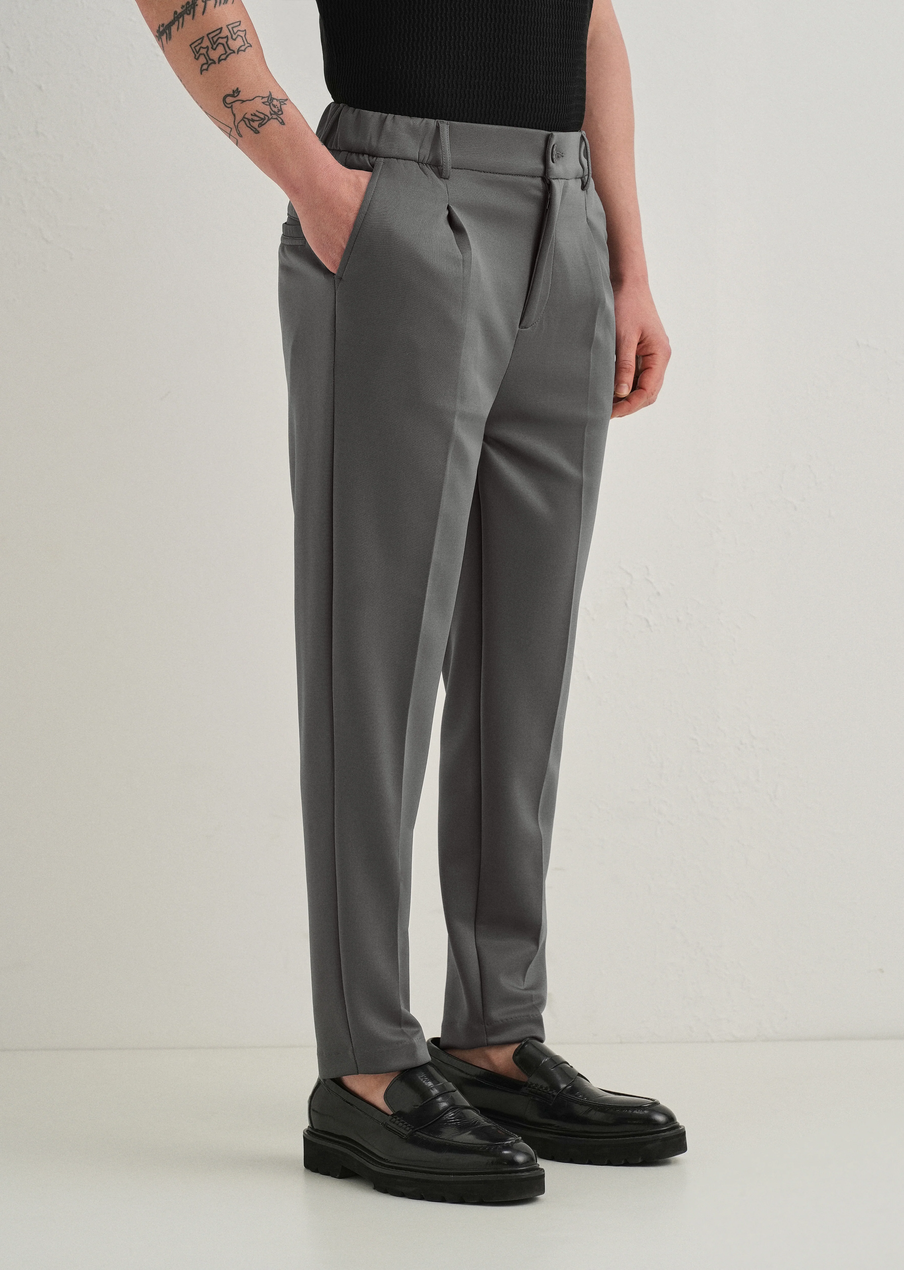Grey Pleated Relaxed Fit Trousers - Image 5