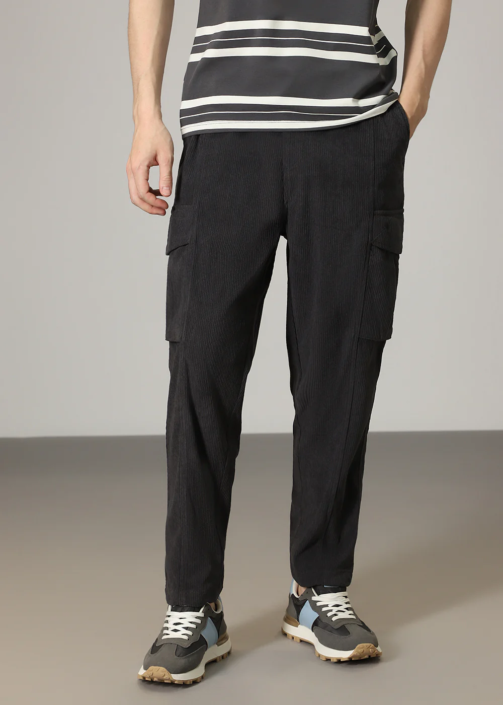 Grey Pocket Cargo Corduroy Pant - Image 3