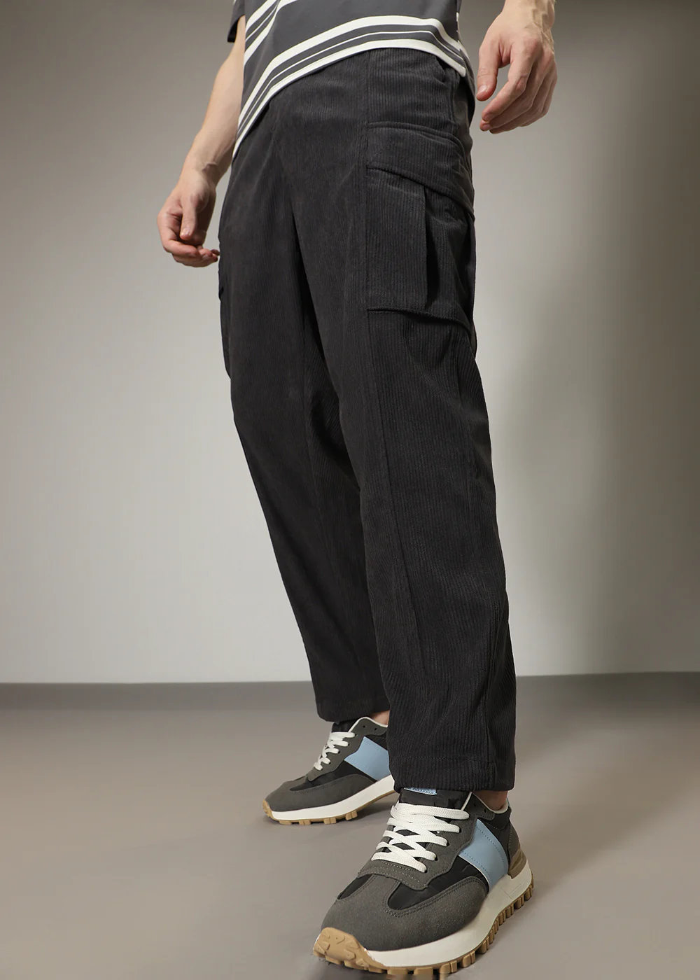 Grey Pocket Cargo Corduroy Pant - Image 7