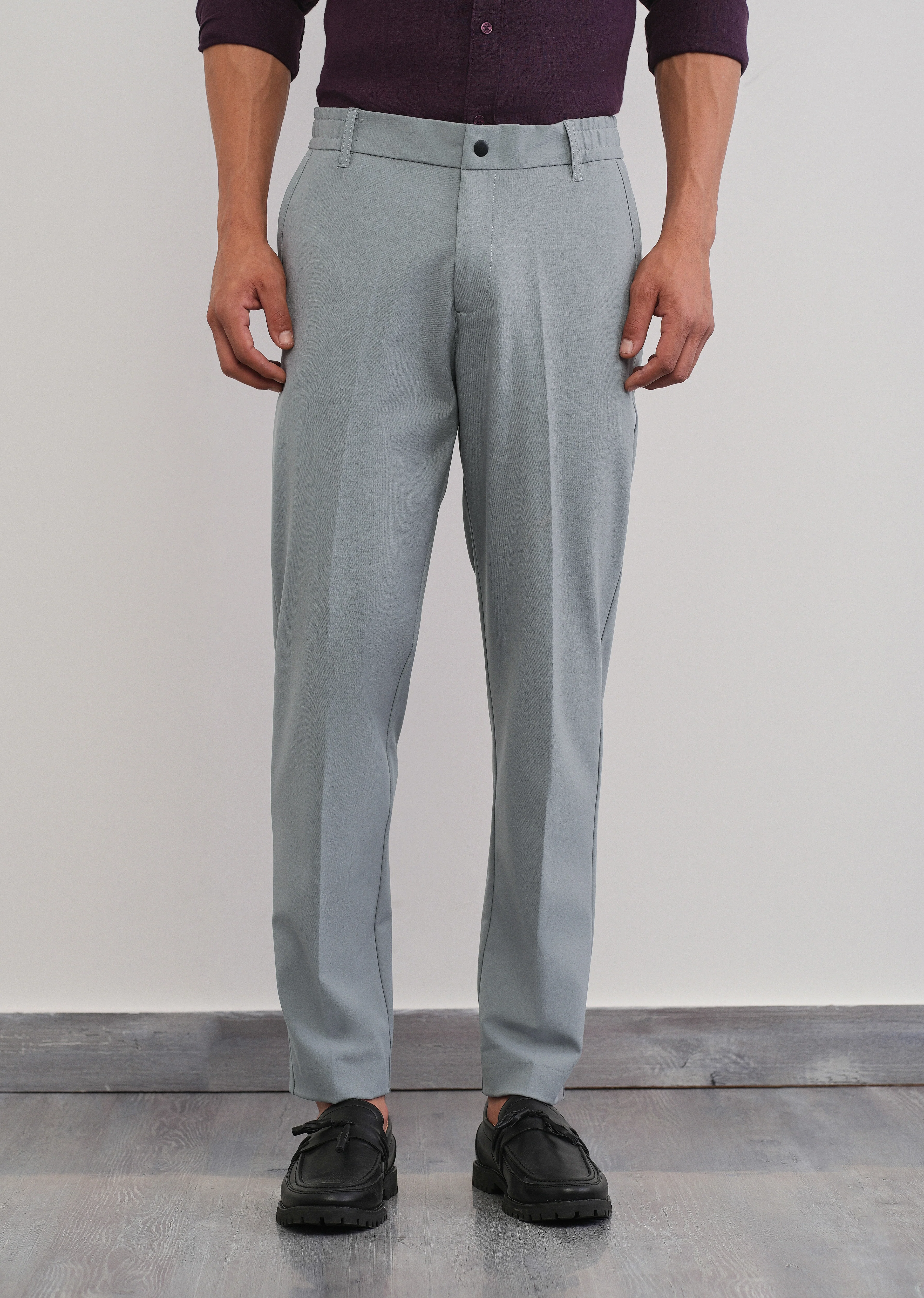 Grey Semi-Elastic Slim Fit Trouser - Image 3