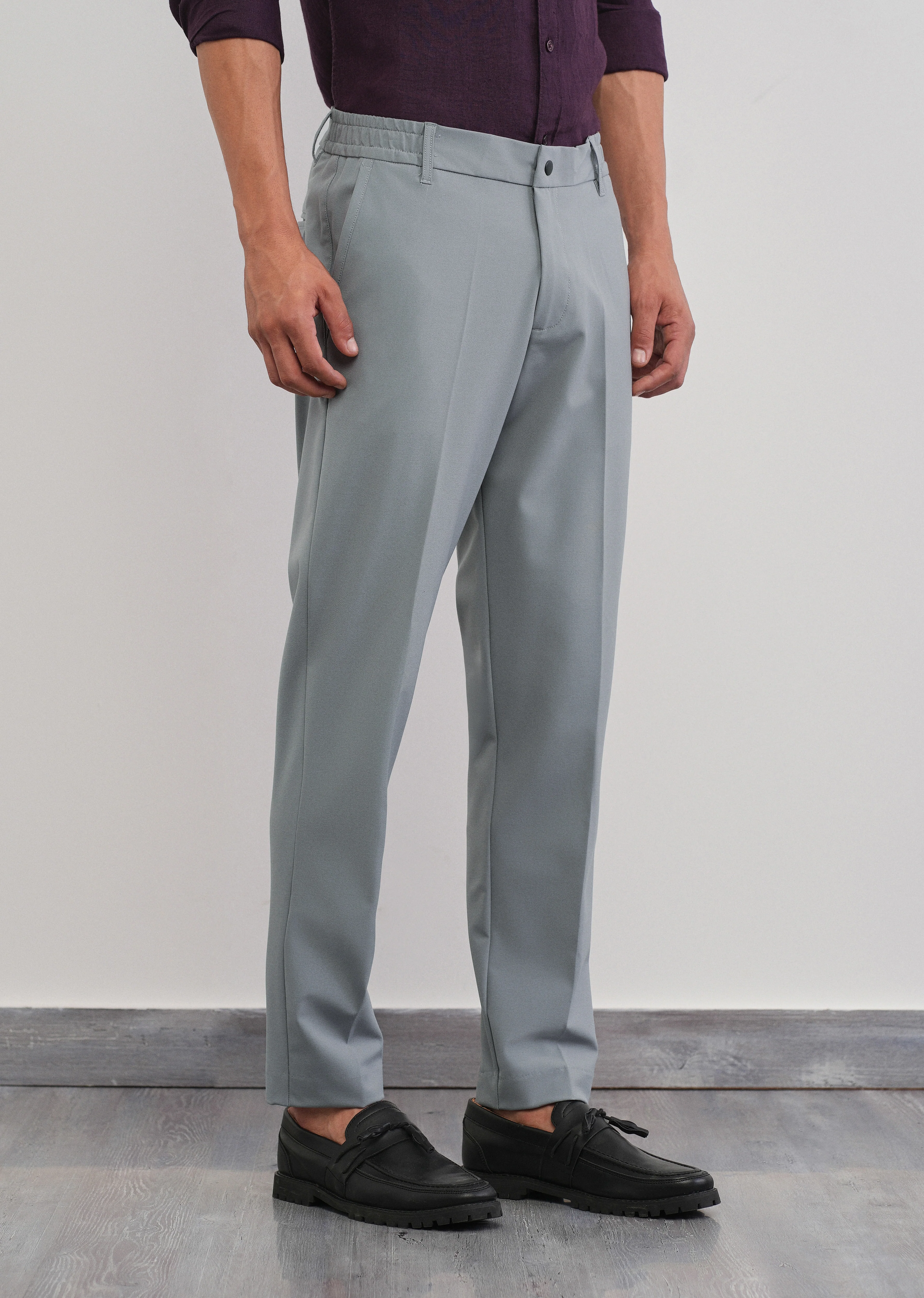 Grey Semi-Elastic Slim Fit Trouser - Image 4