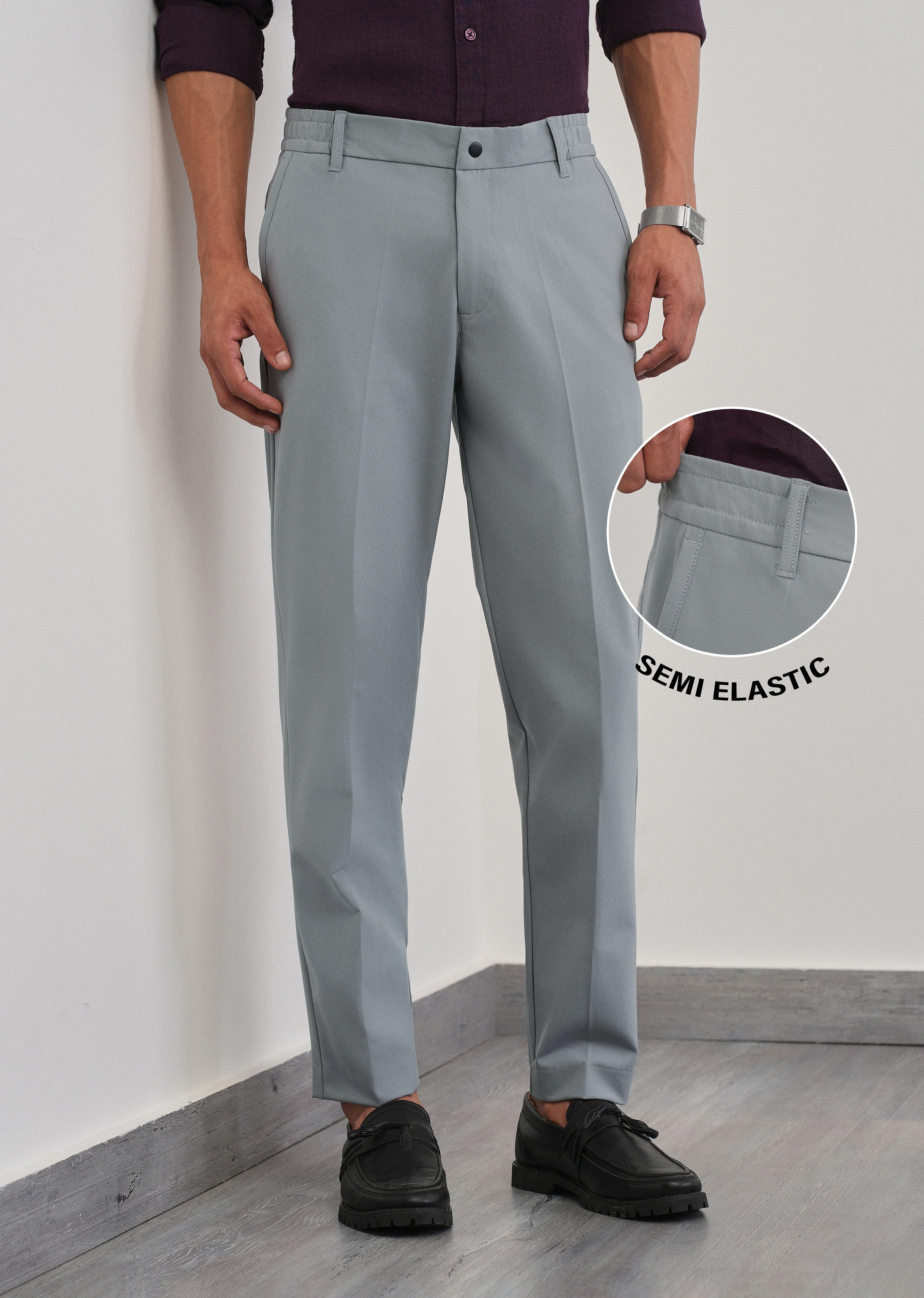 Grey Semi-Elastic Slim Fit Trouser - Image 7