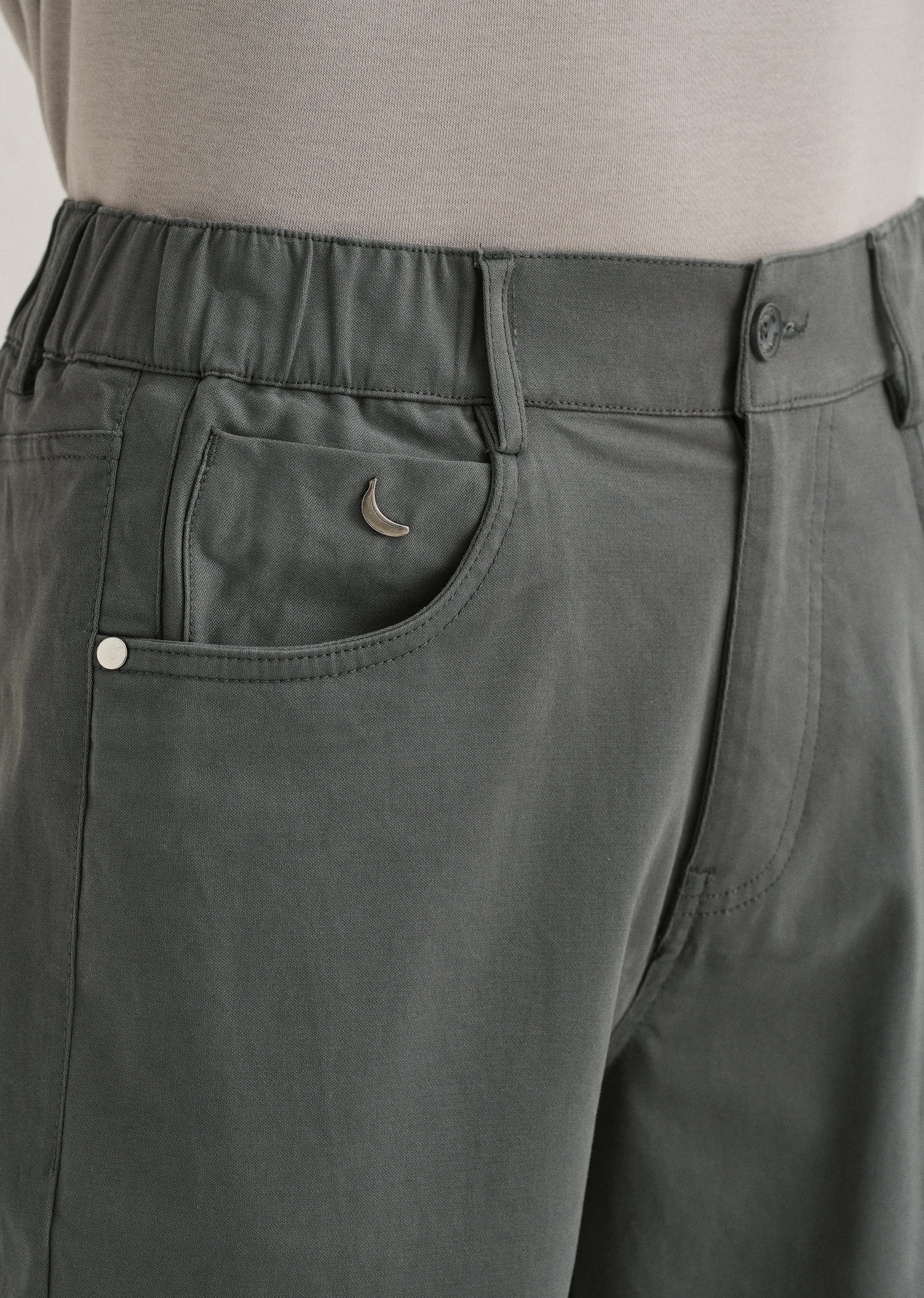 Grey Semi-Elasticated Cotton Trouser - Image 5