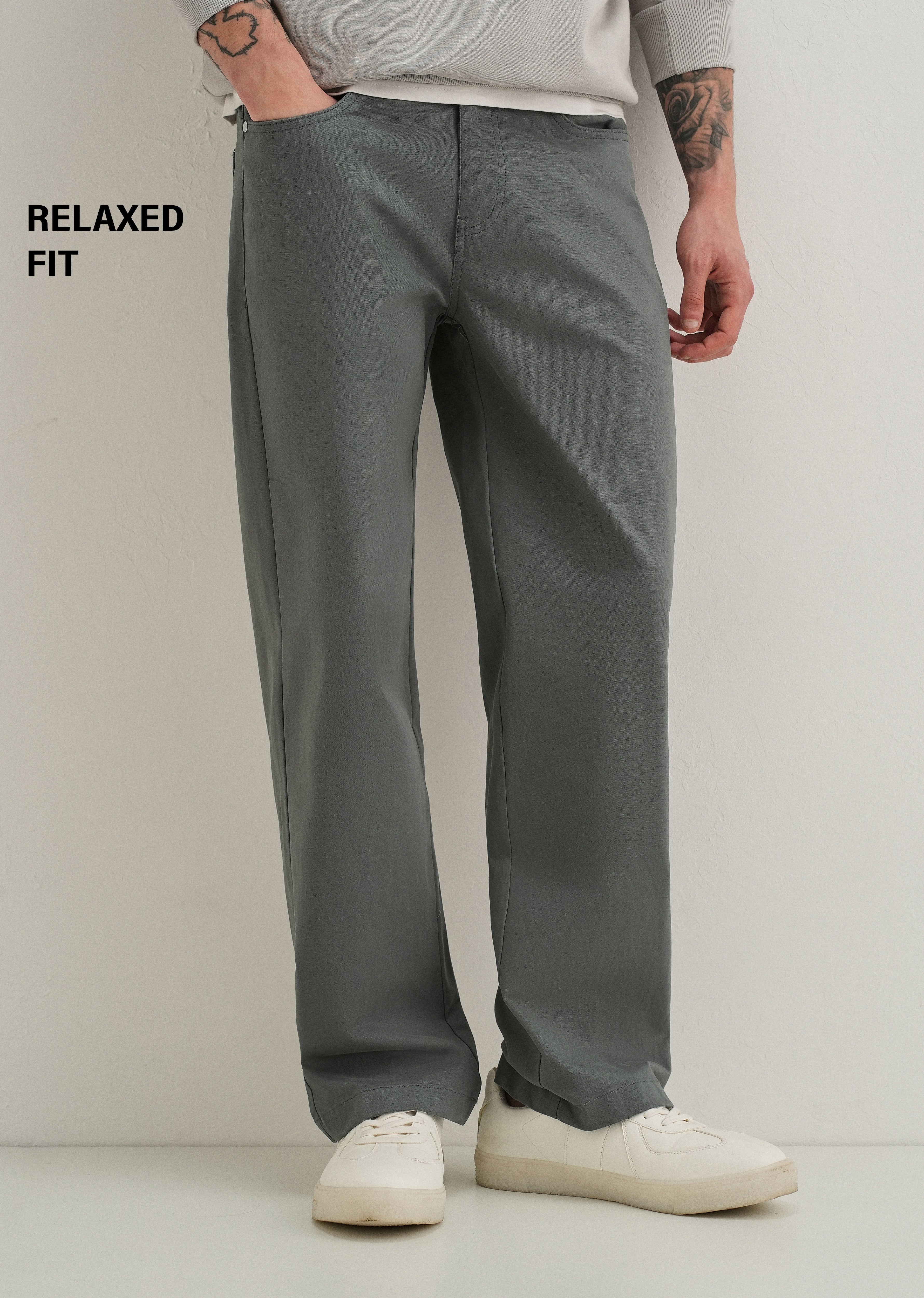 Grey Semi-Elasticated Cotton Trouser - Image 7